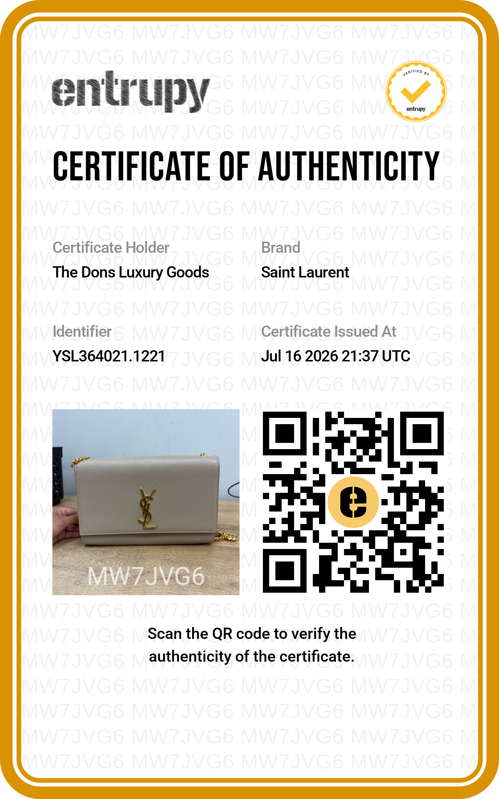 Entrupy certificate