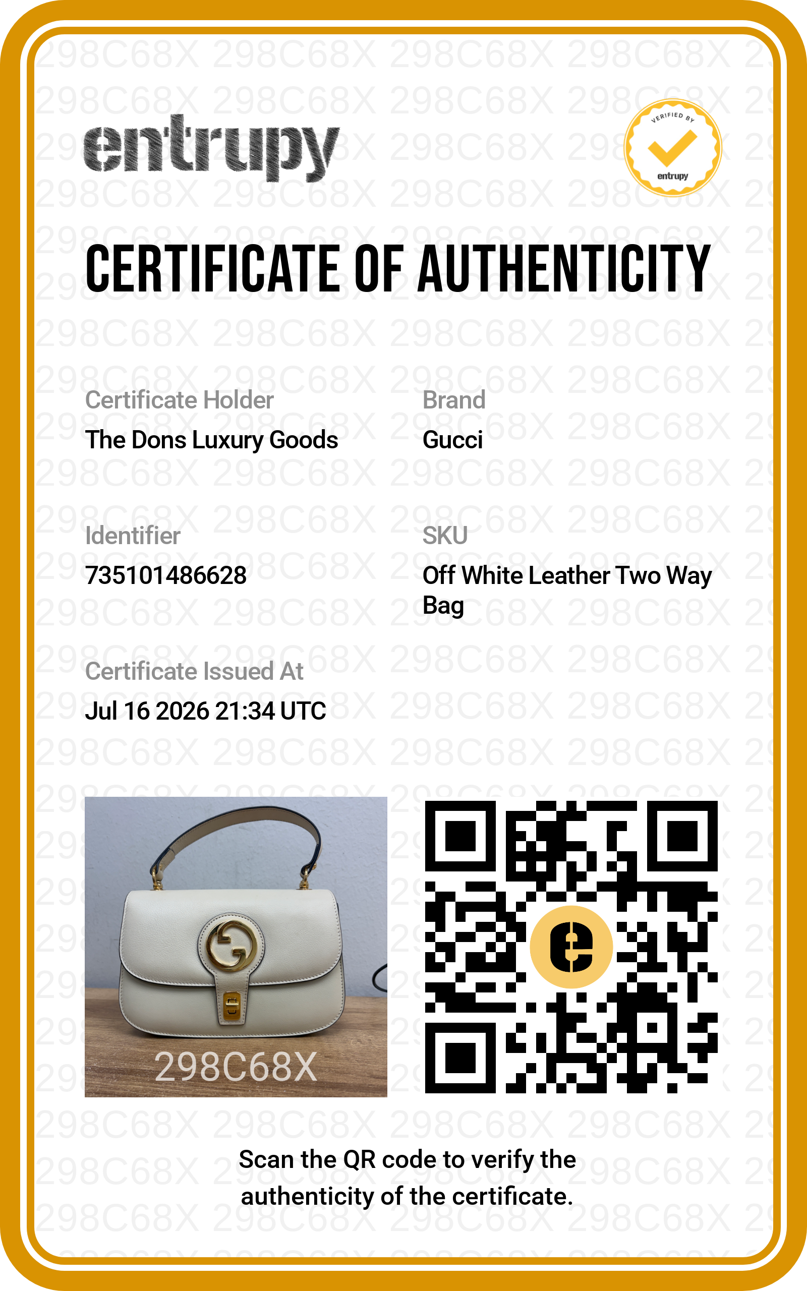 Entrupy certificate