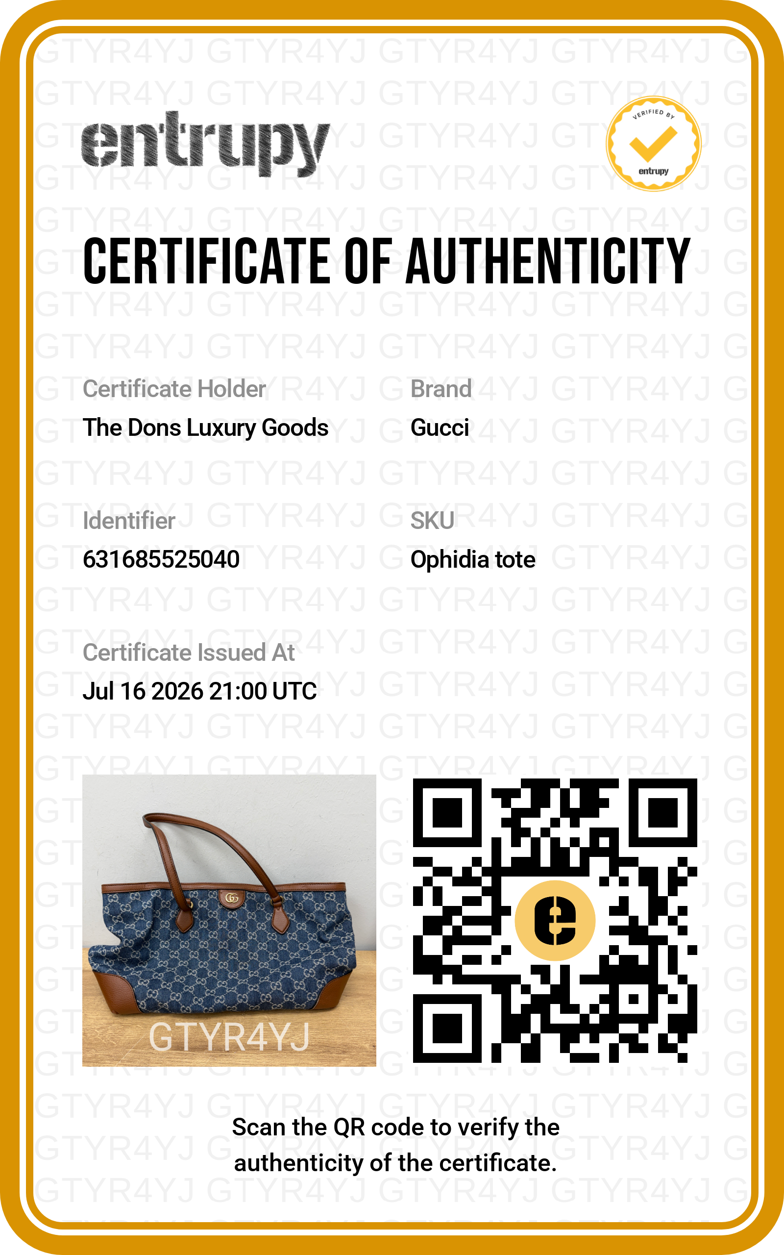 Entrupy certificate
