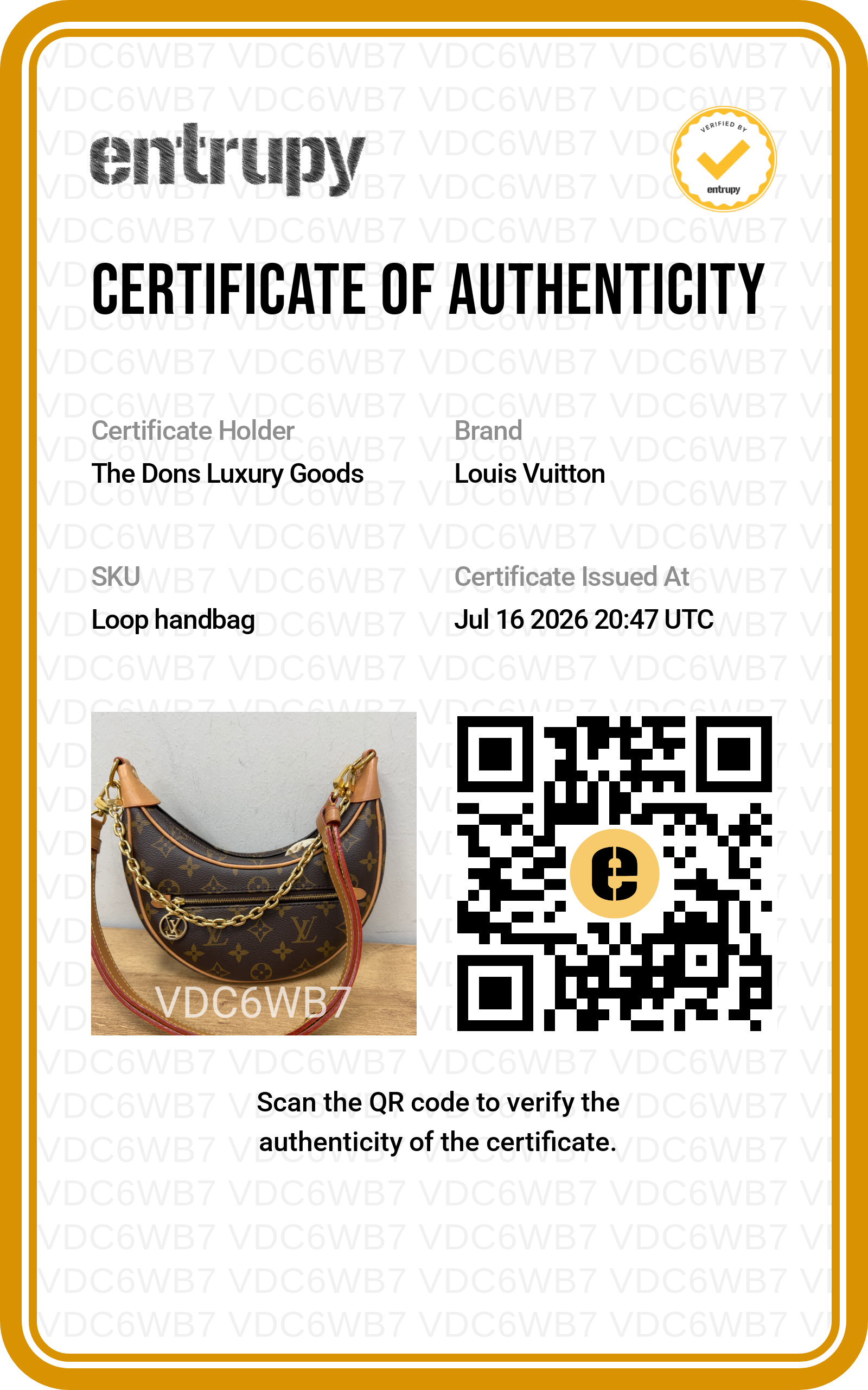 Entrupy certificate