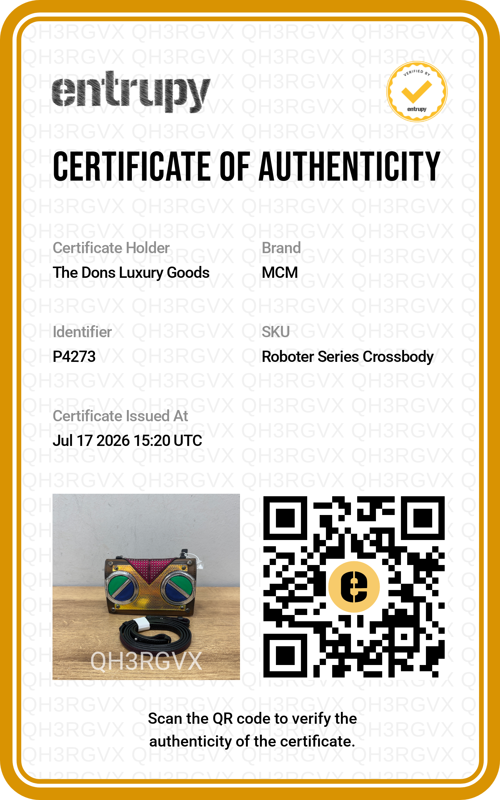 Entrupy certificate