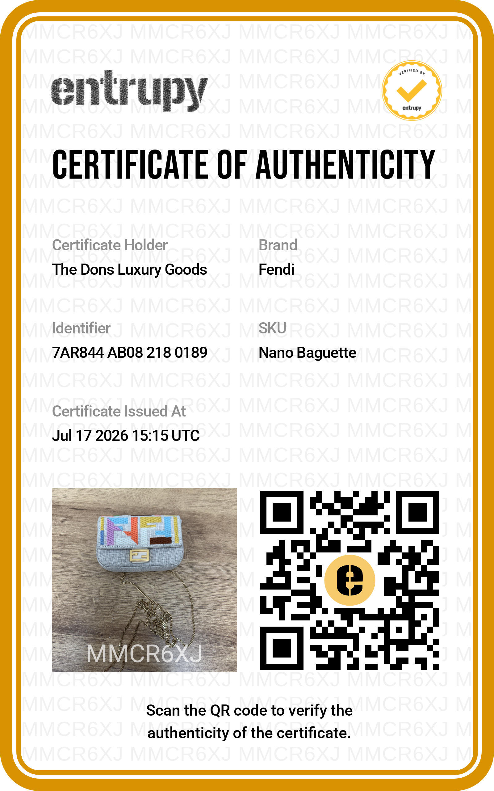 Entrupy certificate