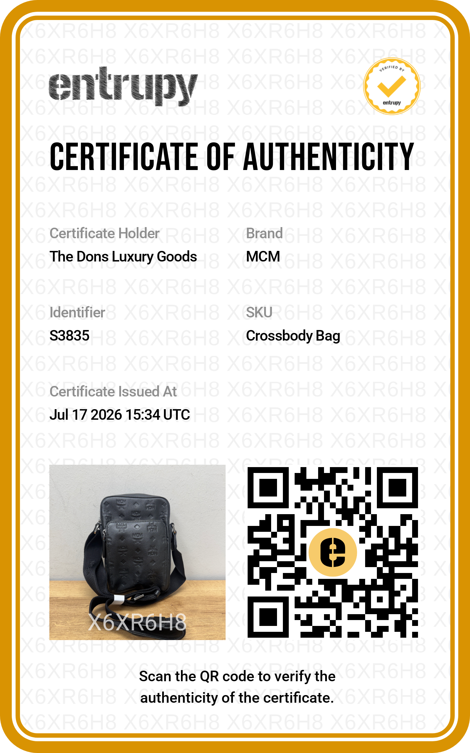 Entrupy certificate