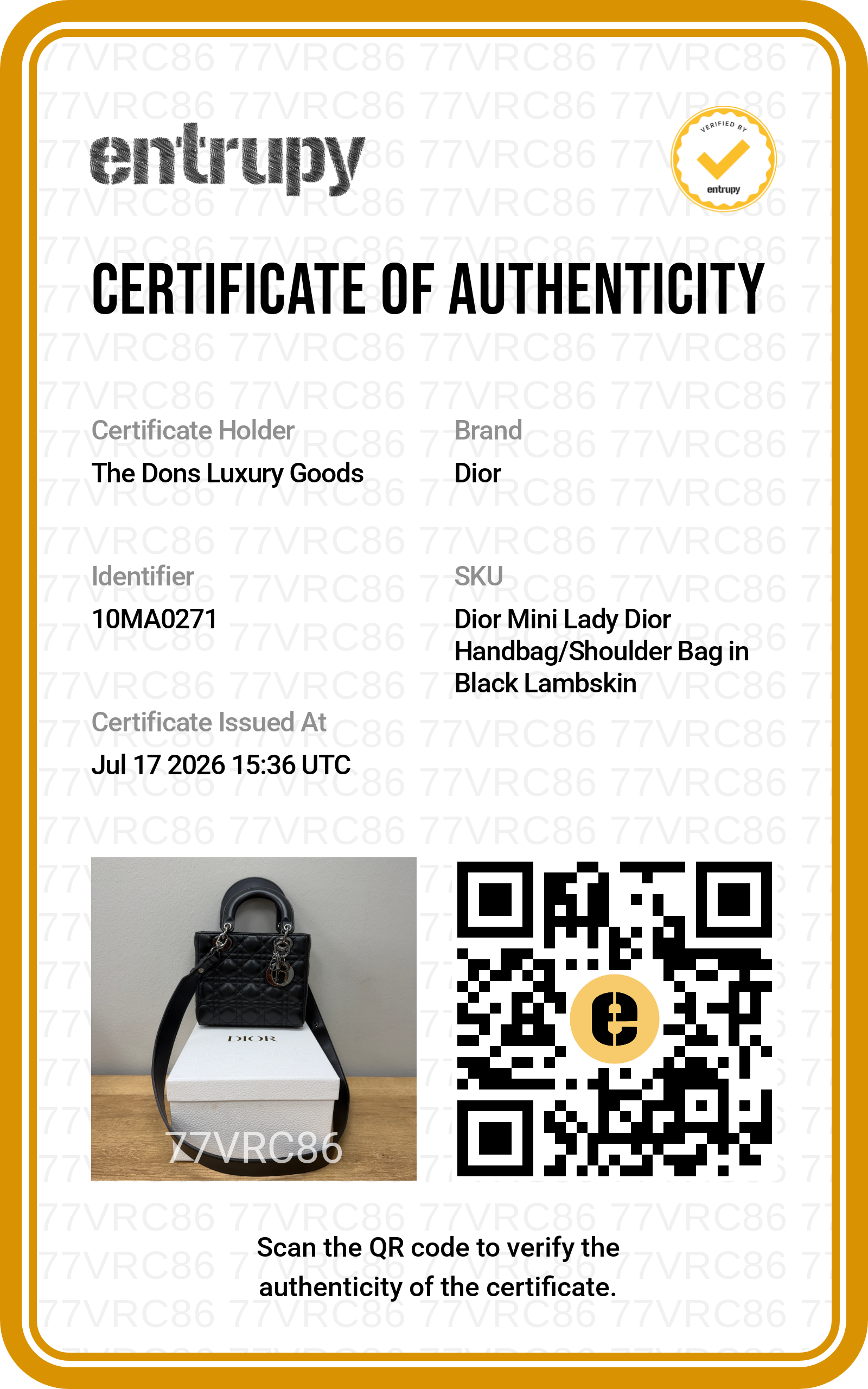 Entrupy certificate