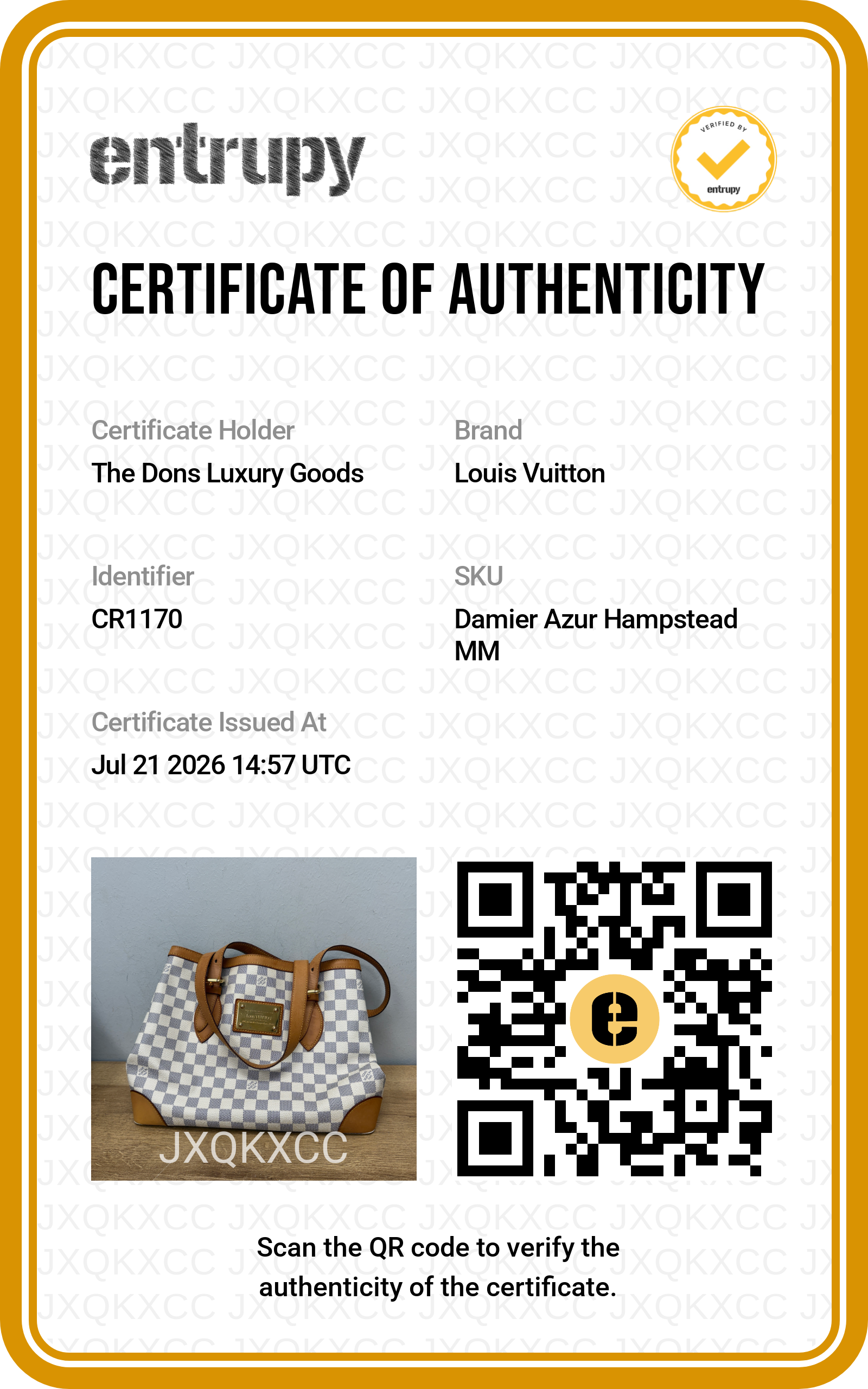 Entrupy certificate