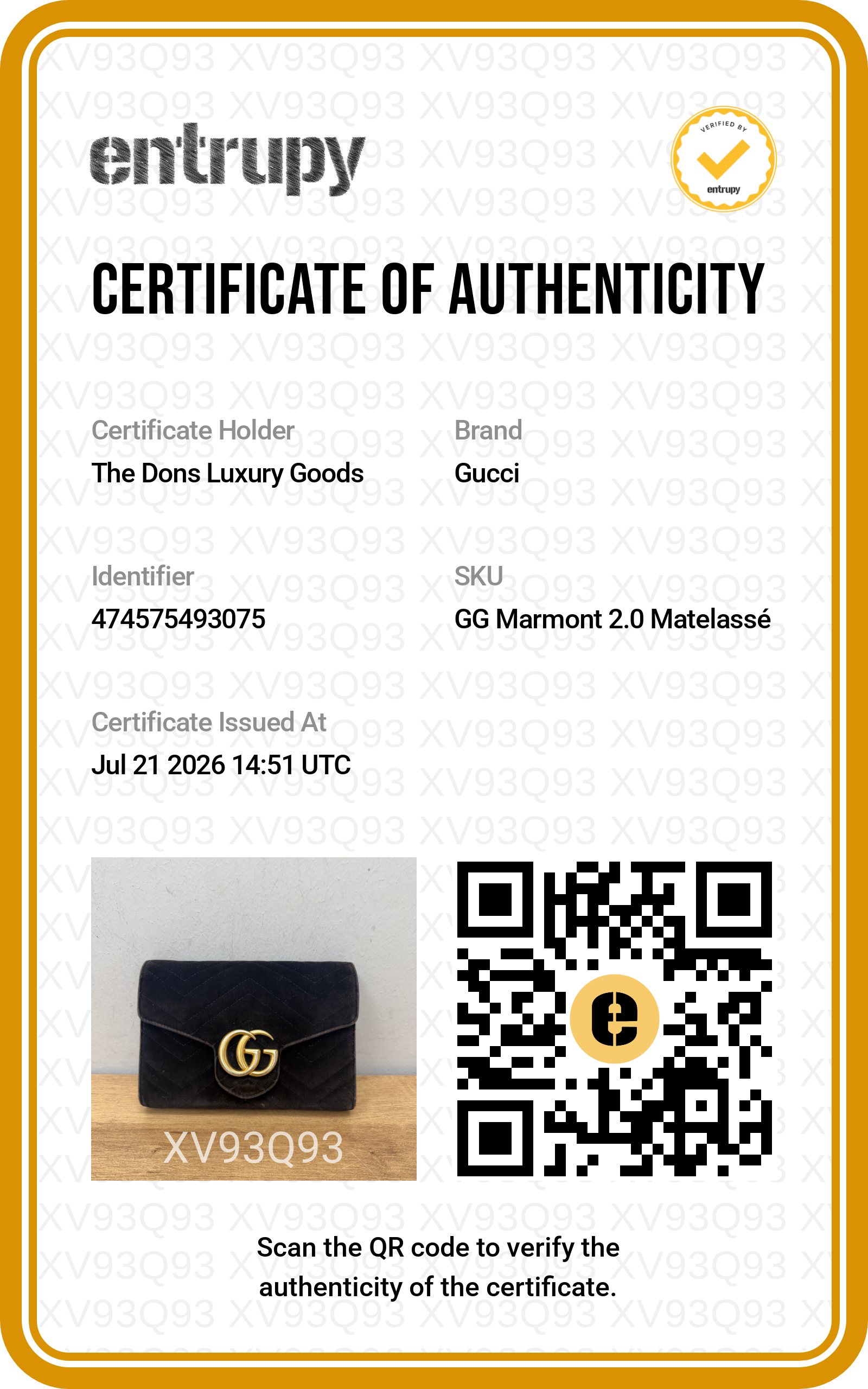Entrupy certificate