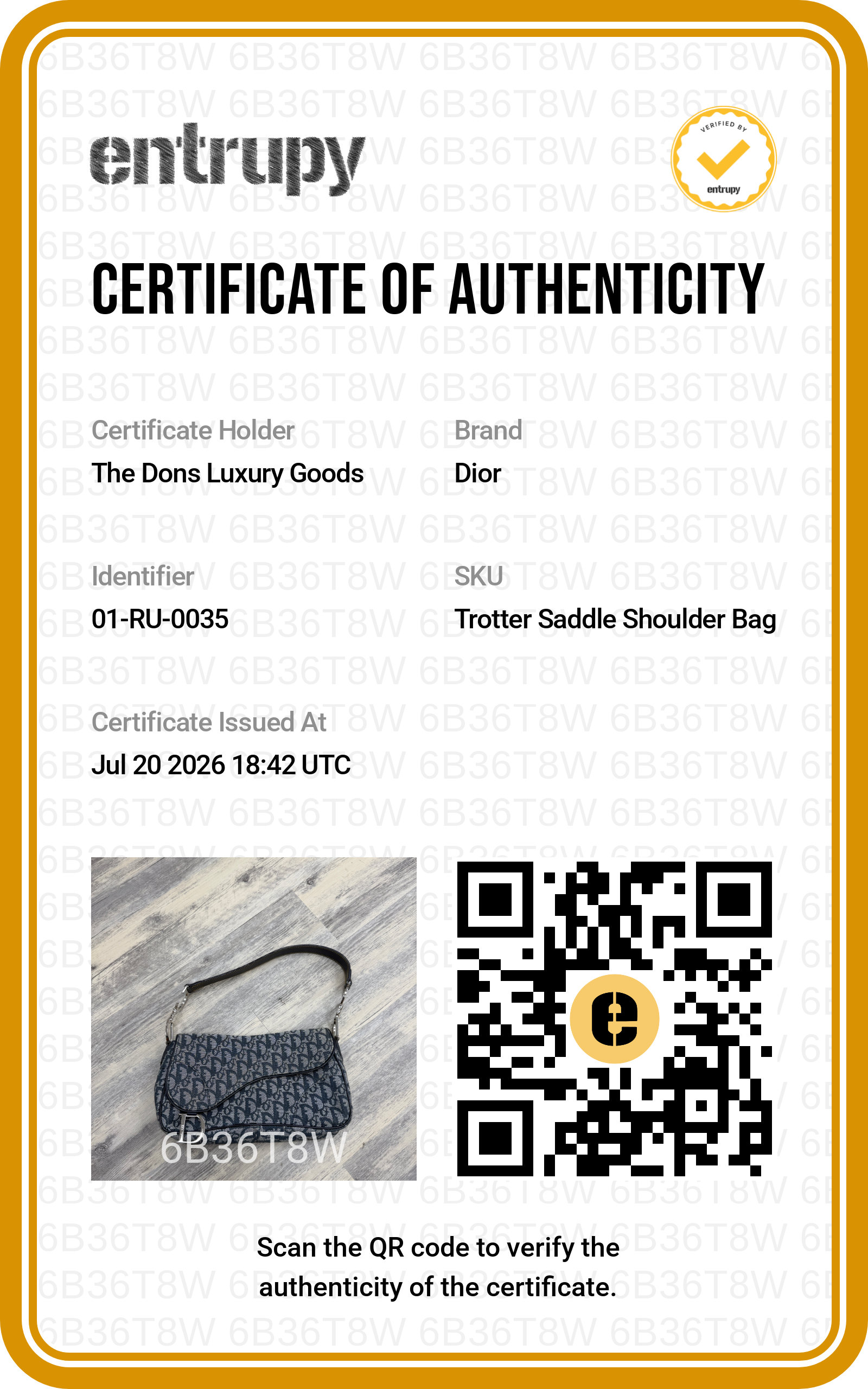 Entrupy certificate