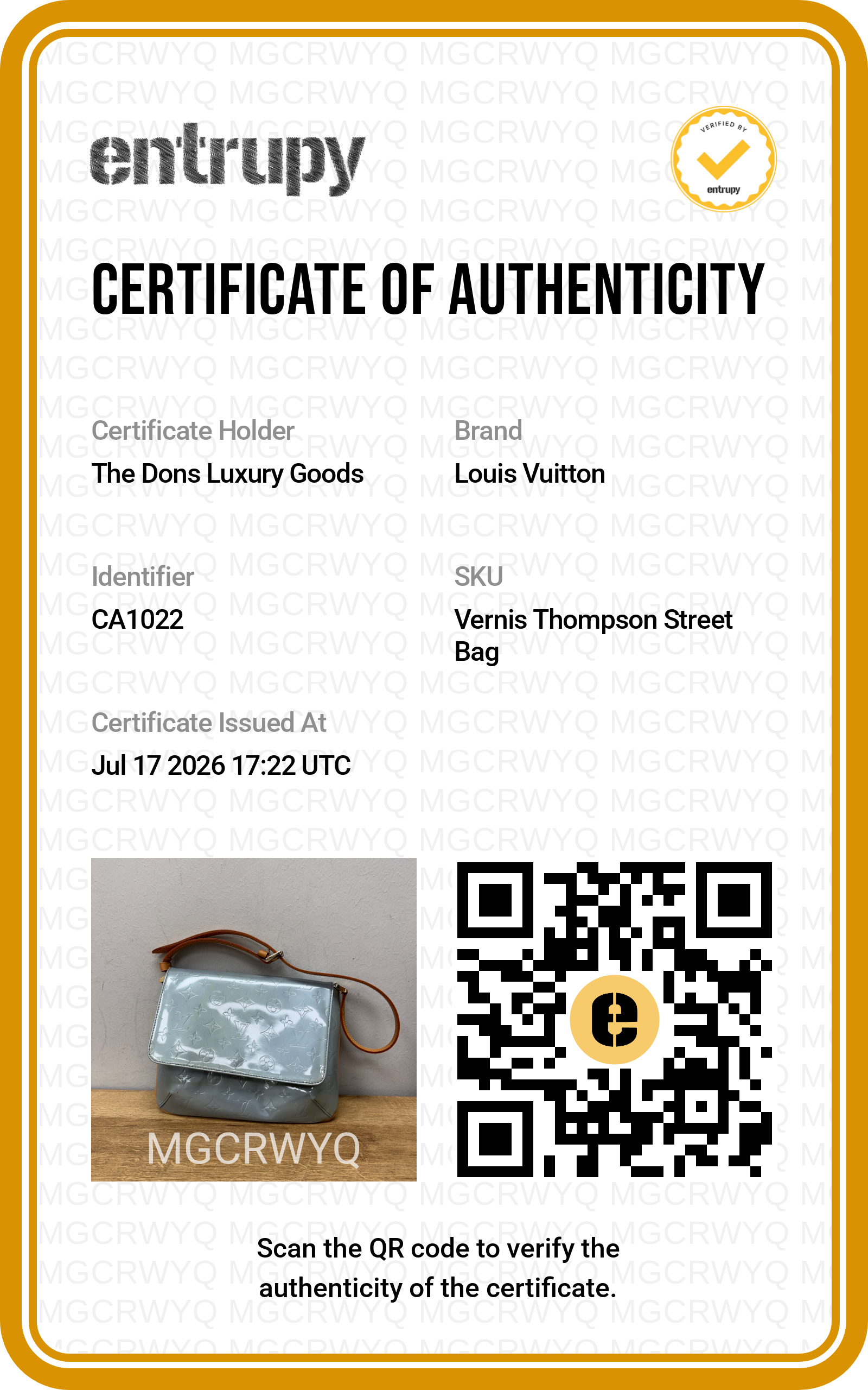 Entrupy certificate