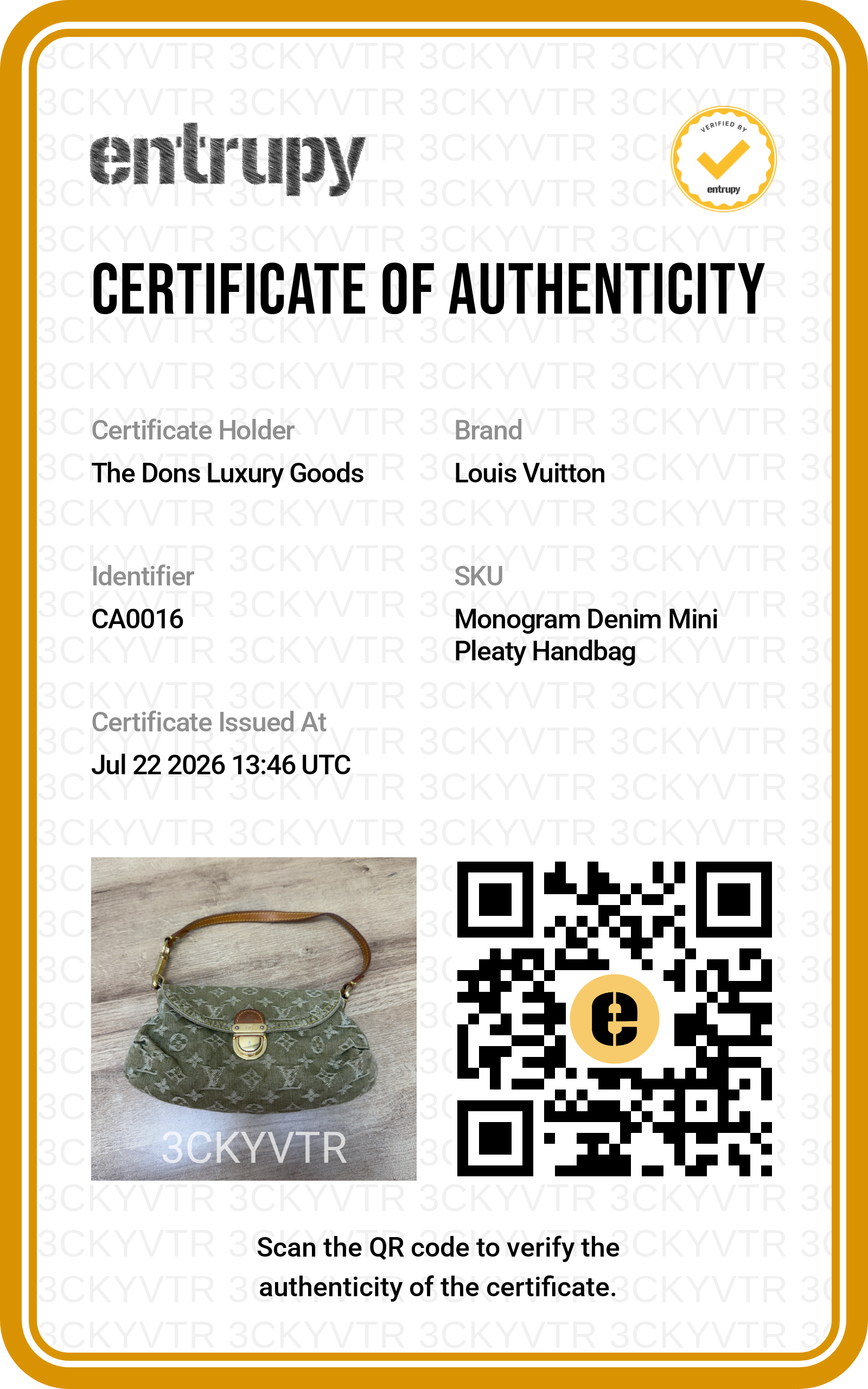 Entrupy certificate