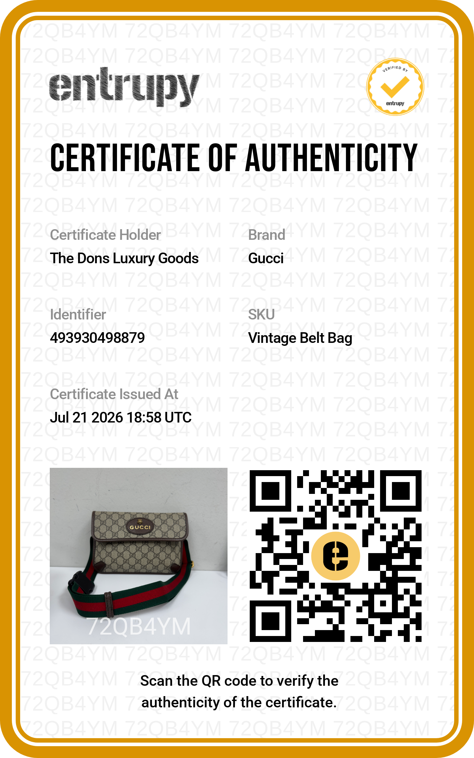 Entrupy certificate