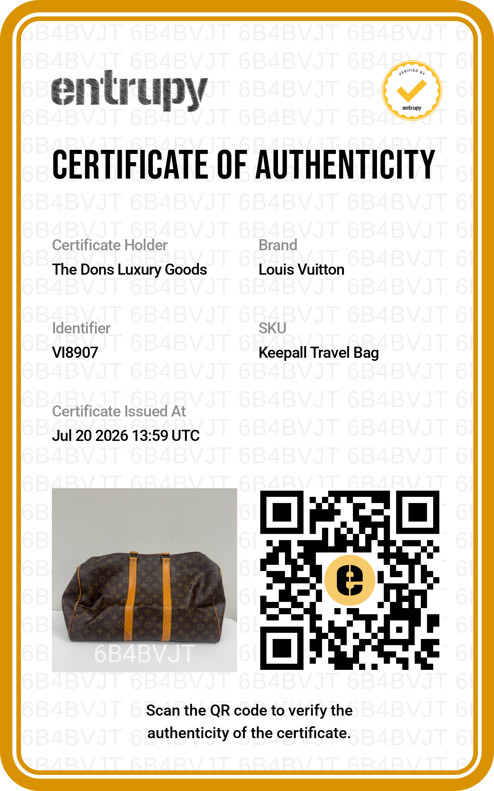 Entrupy certificate