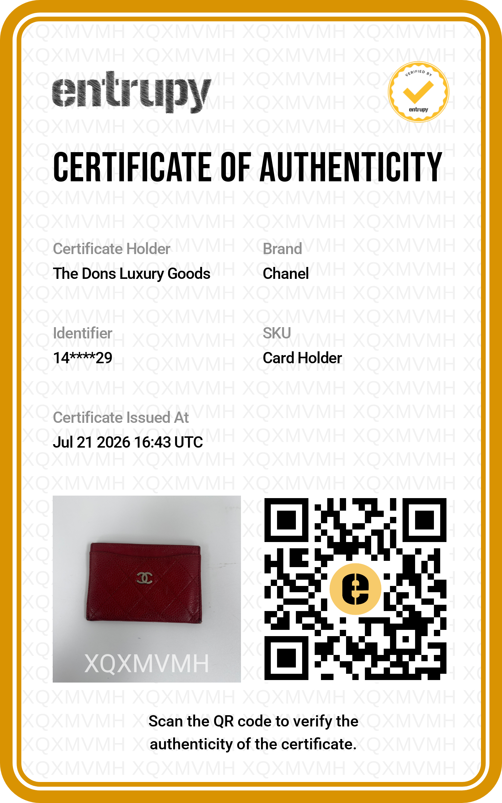 Entrupy certificate