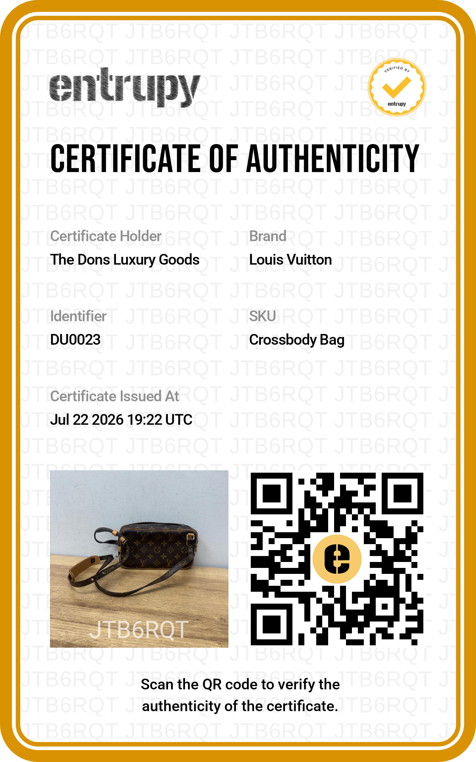 Entrupy certificate