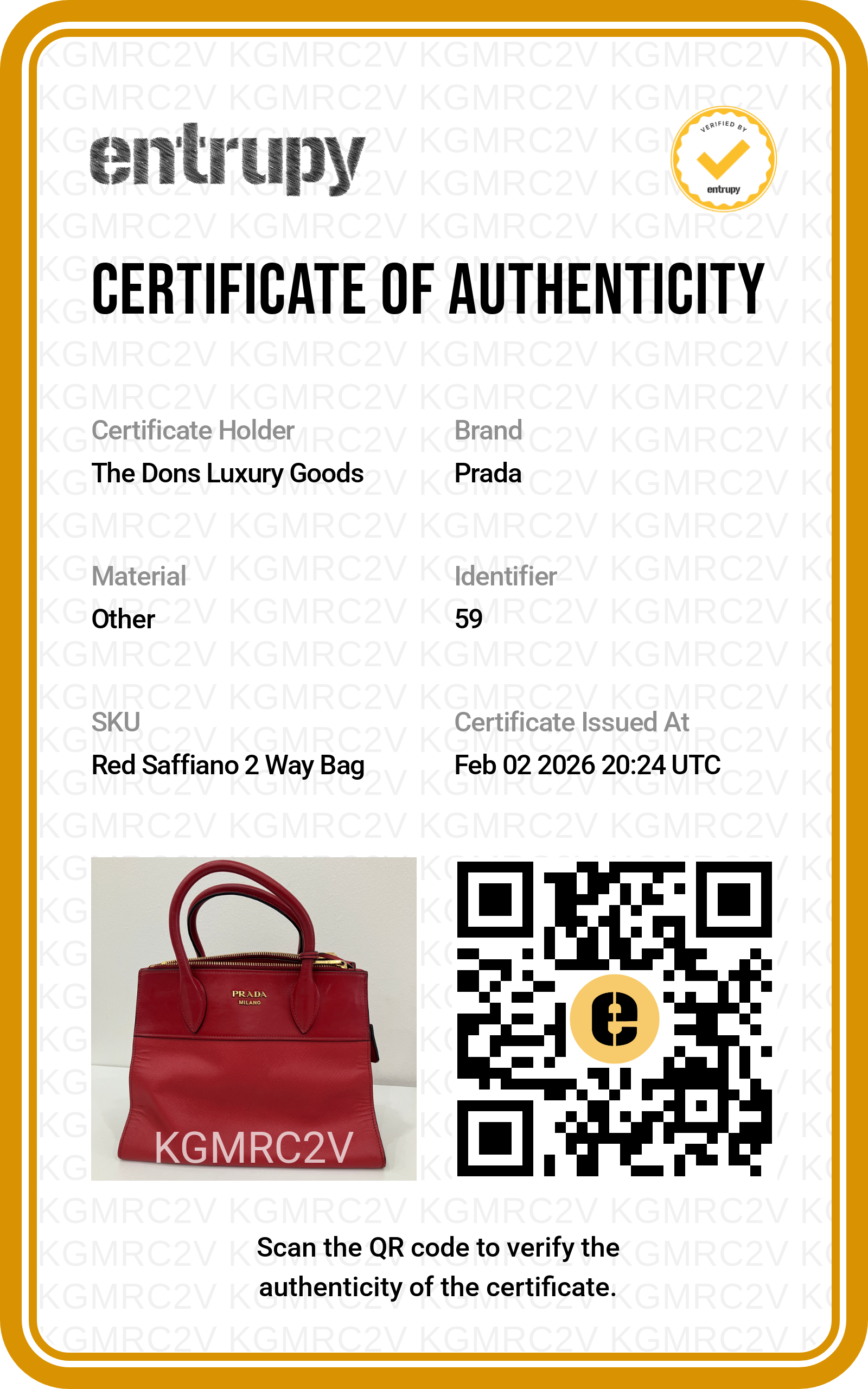 Entrupy certificate