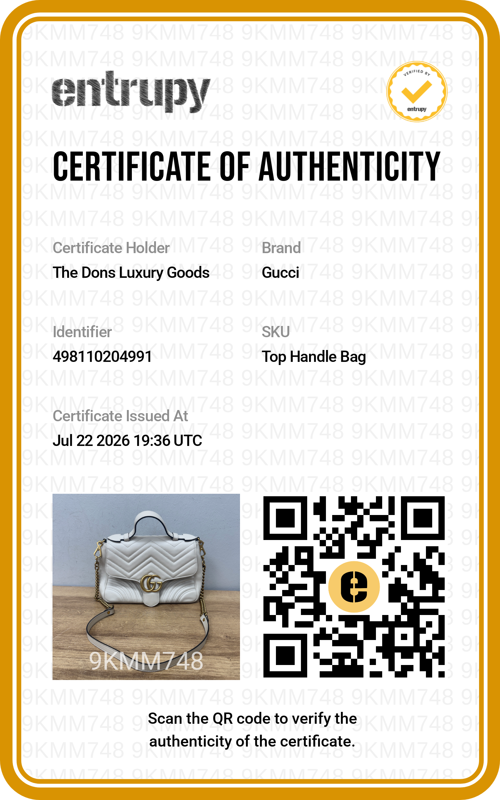Entrupy certificate