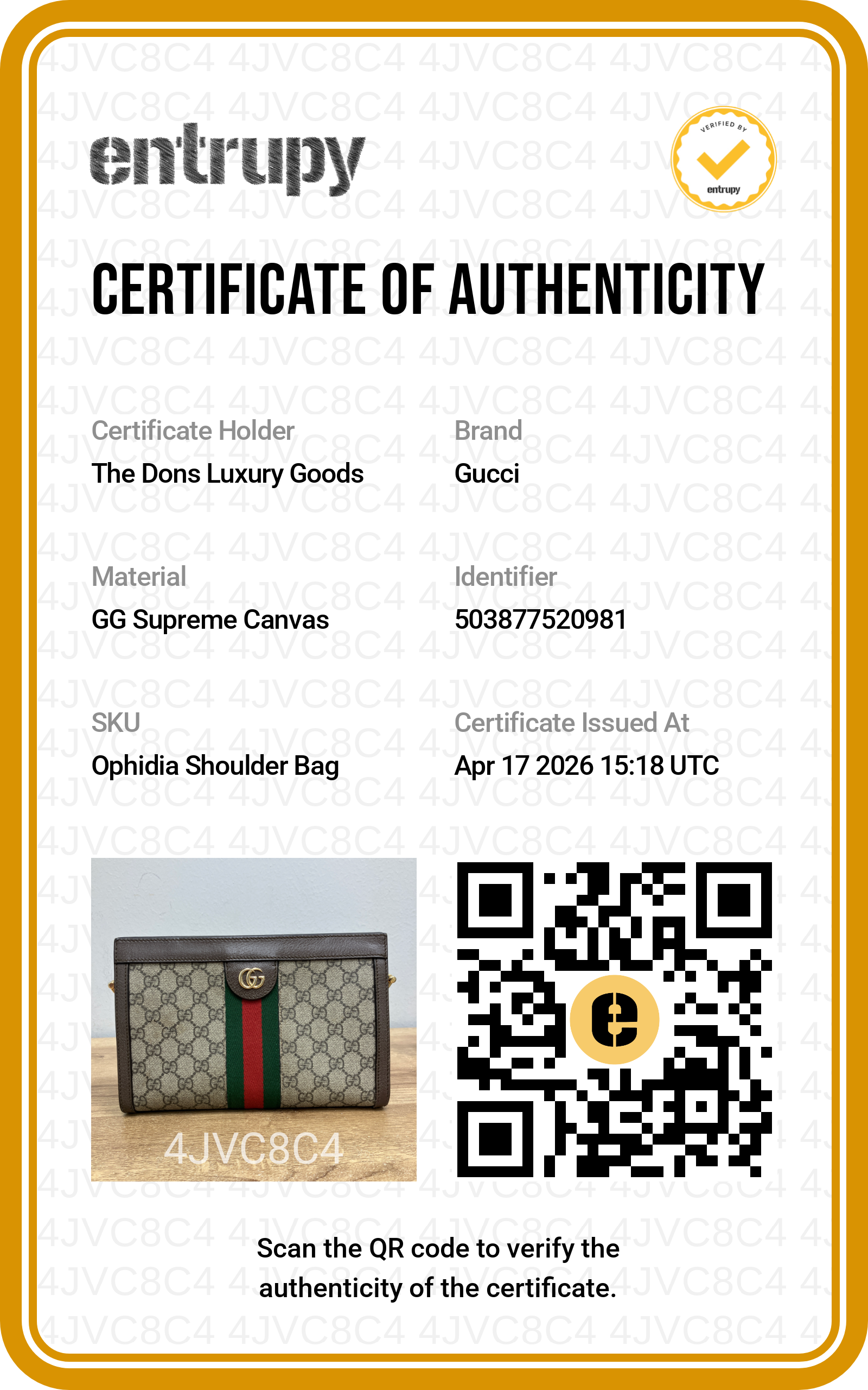 Entrupy certificate