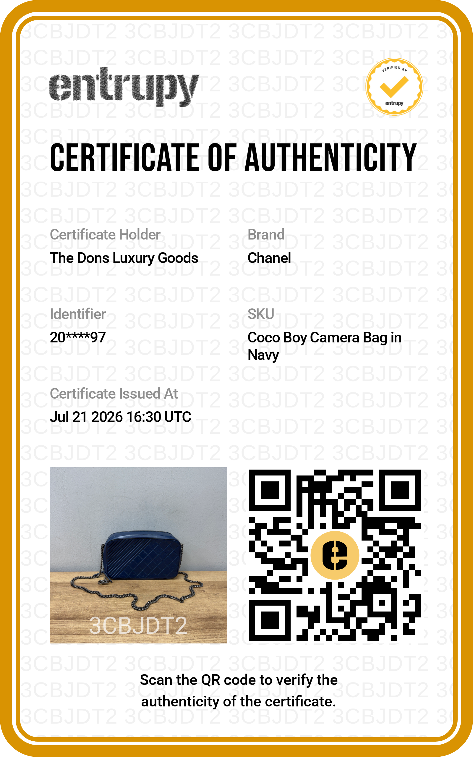 Entrupy certificate