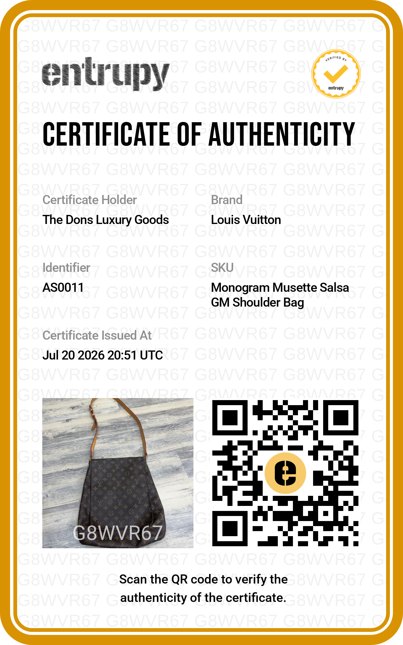 Entrupy certificate