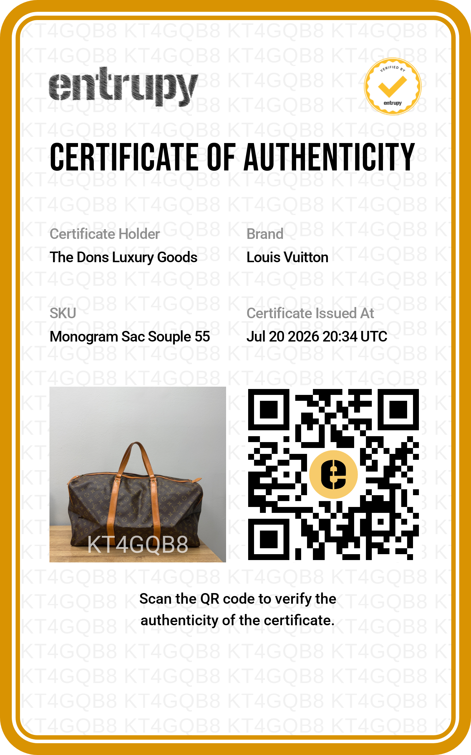Entrupy certificate
