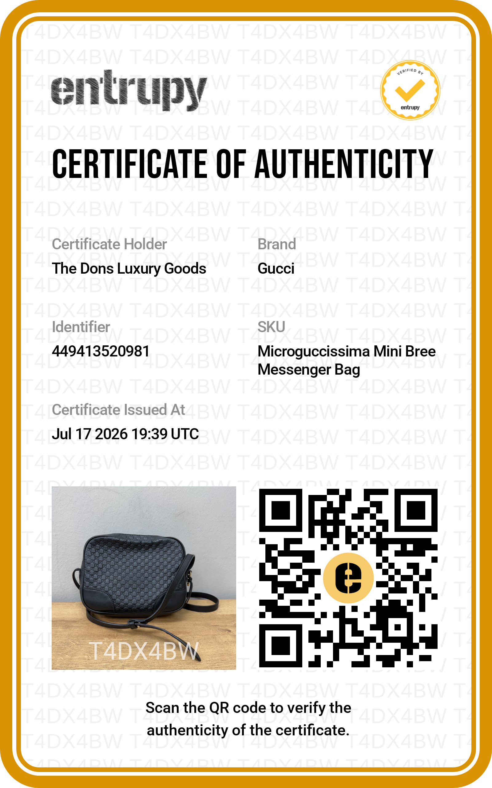 Entrupy certificate
