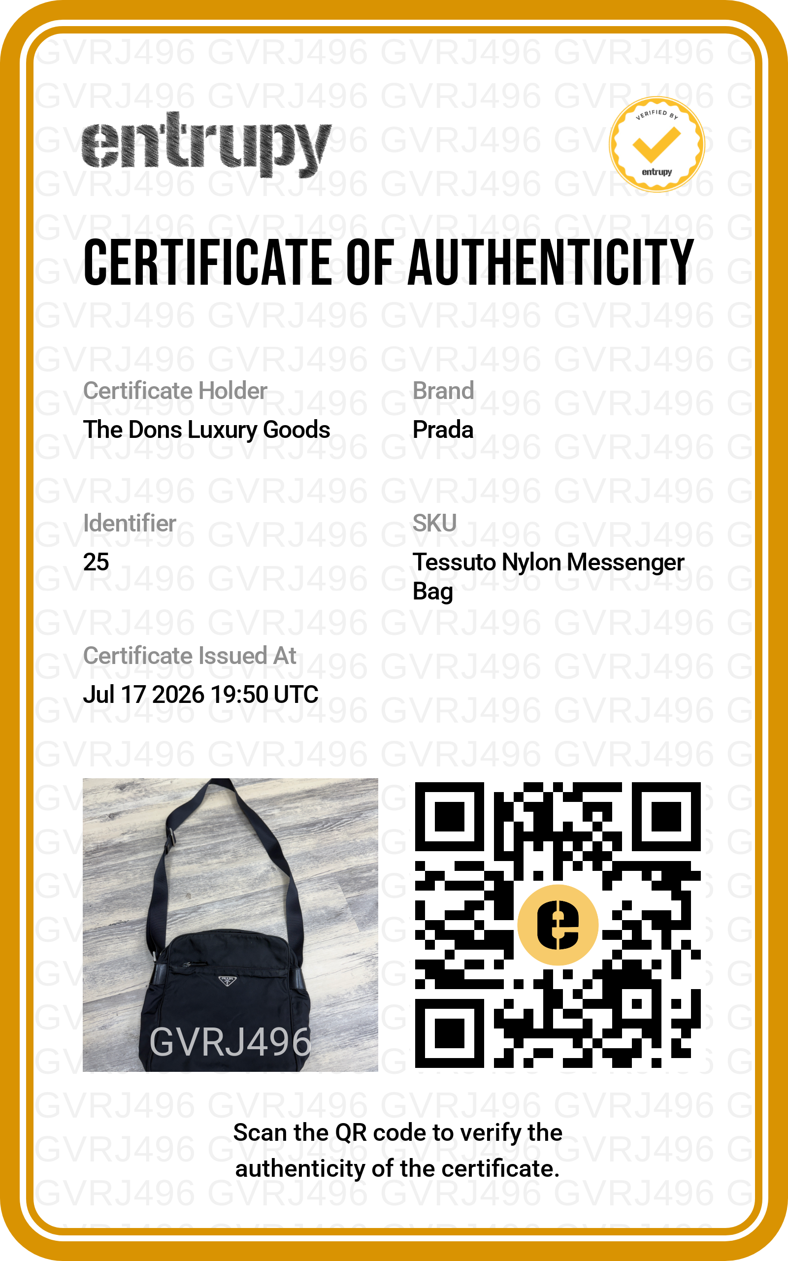 Entrupy certificate