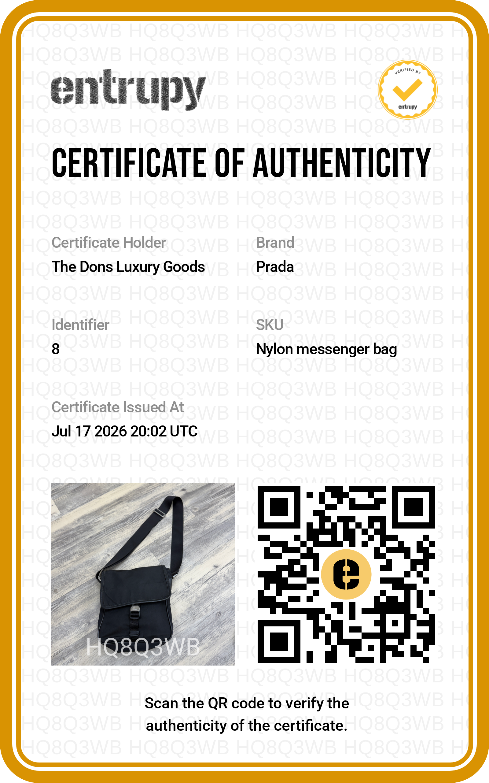 Entrupy certificate