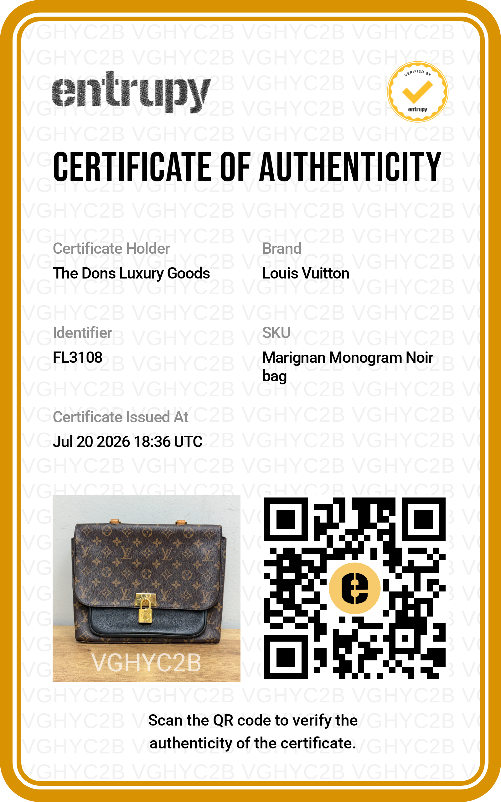 Entrupy certificate