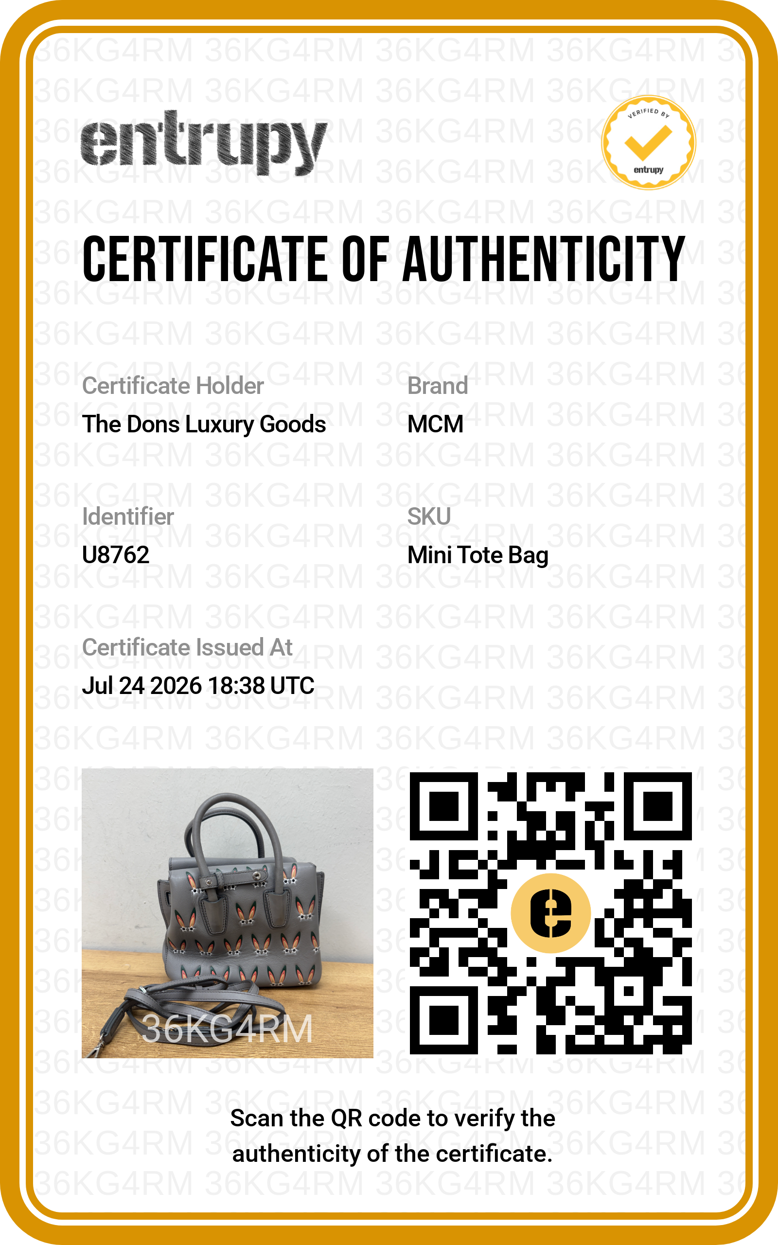 Entrupy certificate