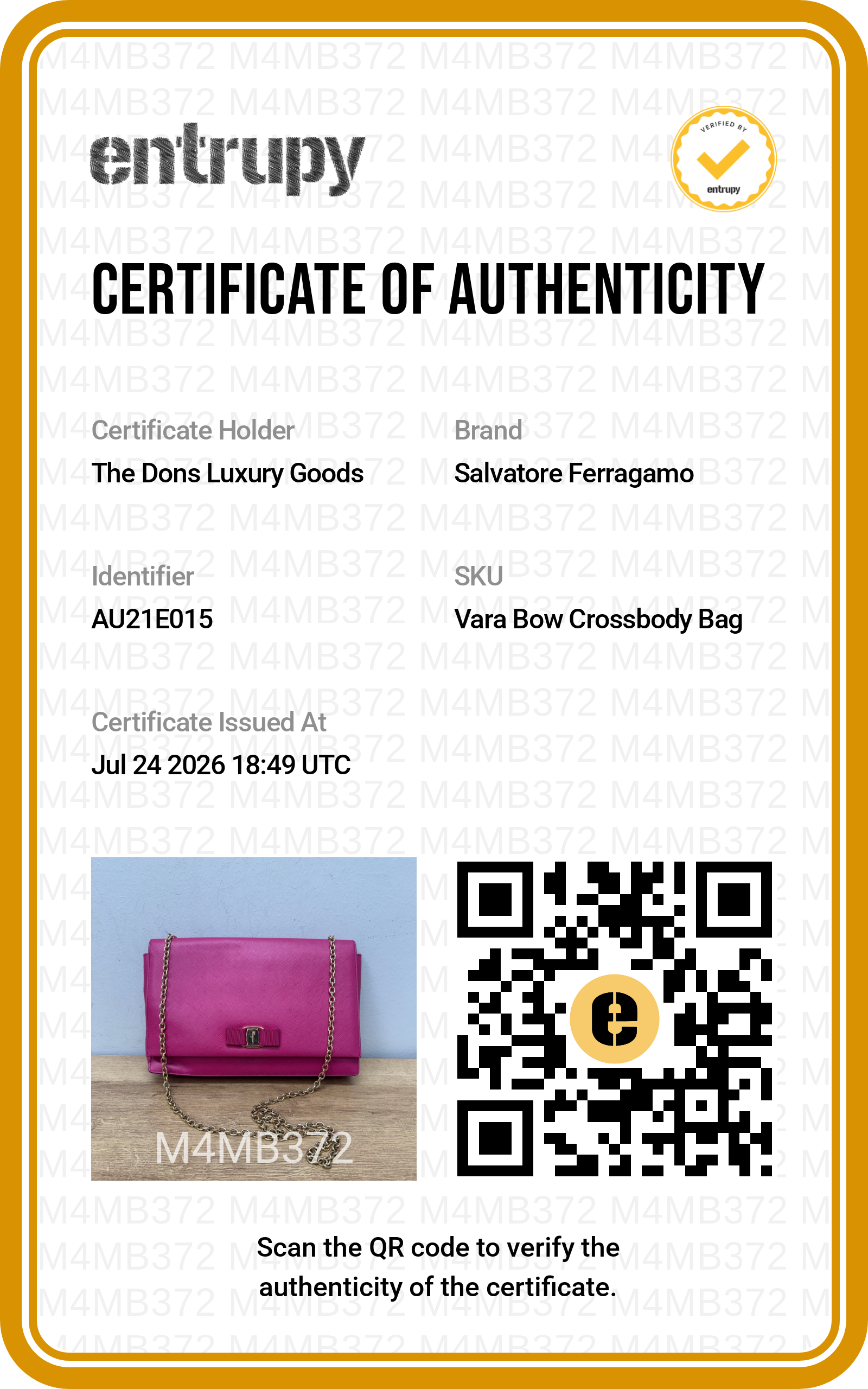 Entrupy certificate