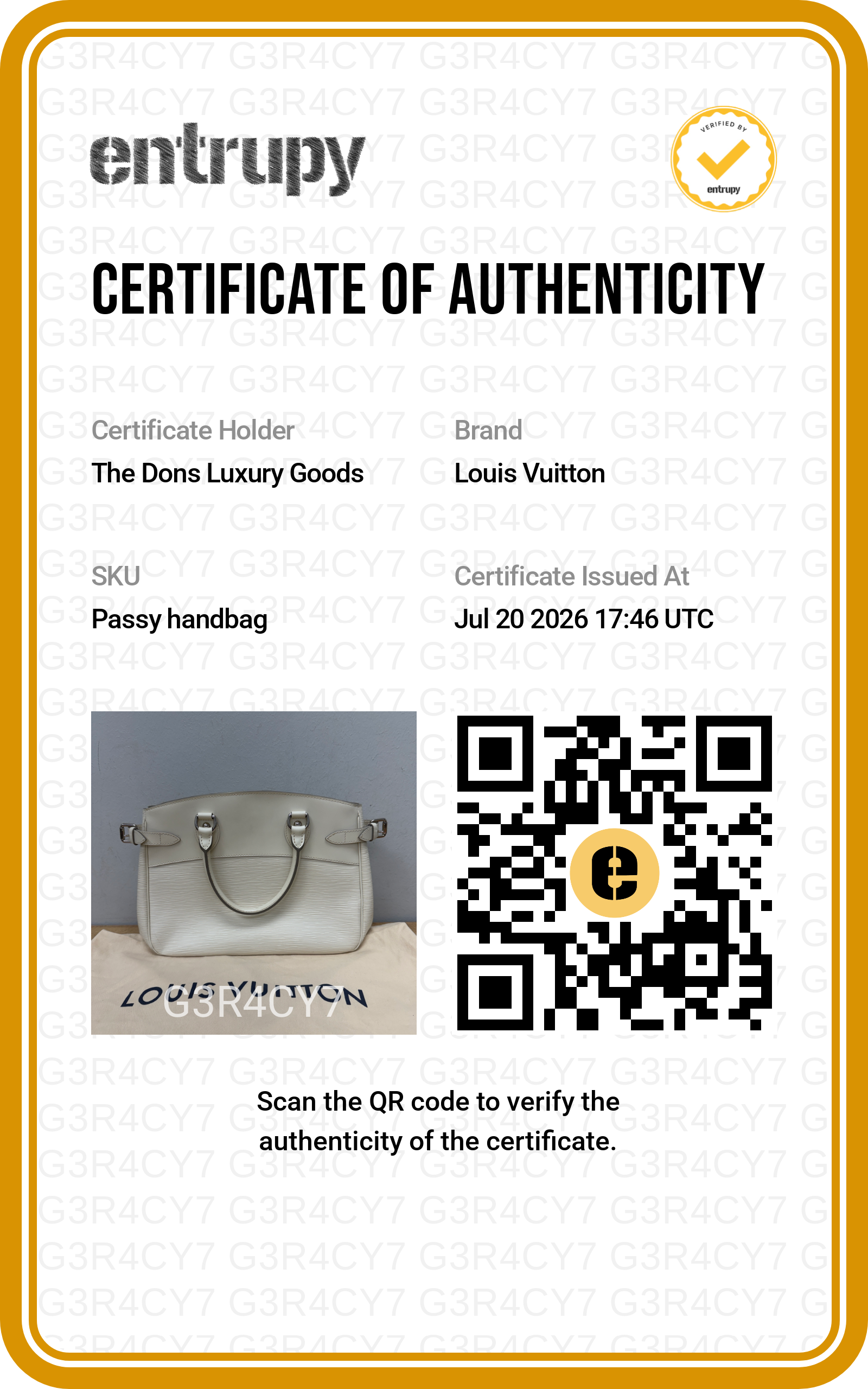 Entrupy certificate