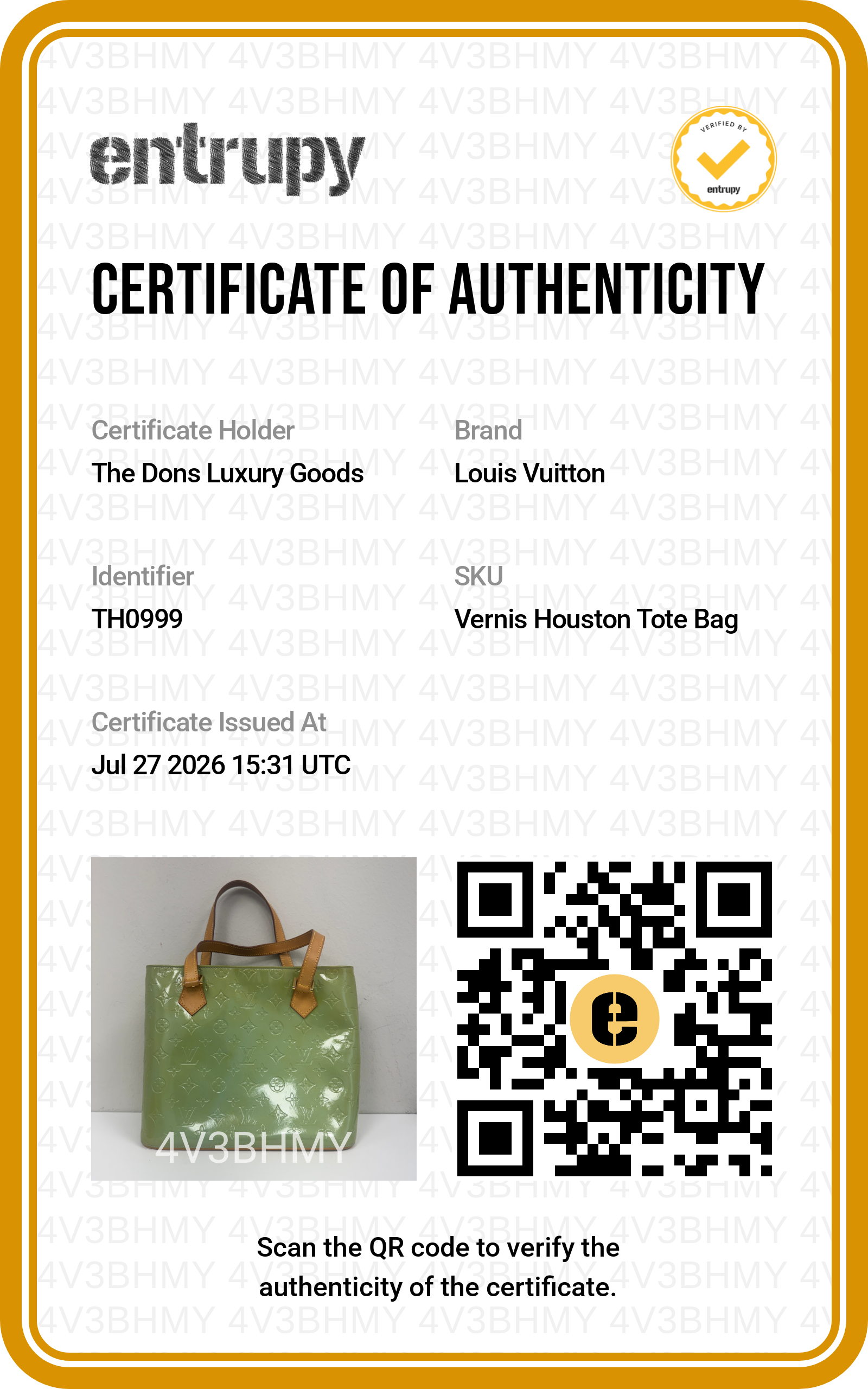 Entrupy certificate