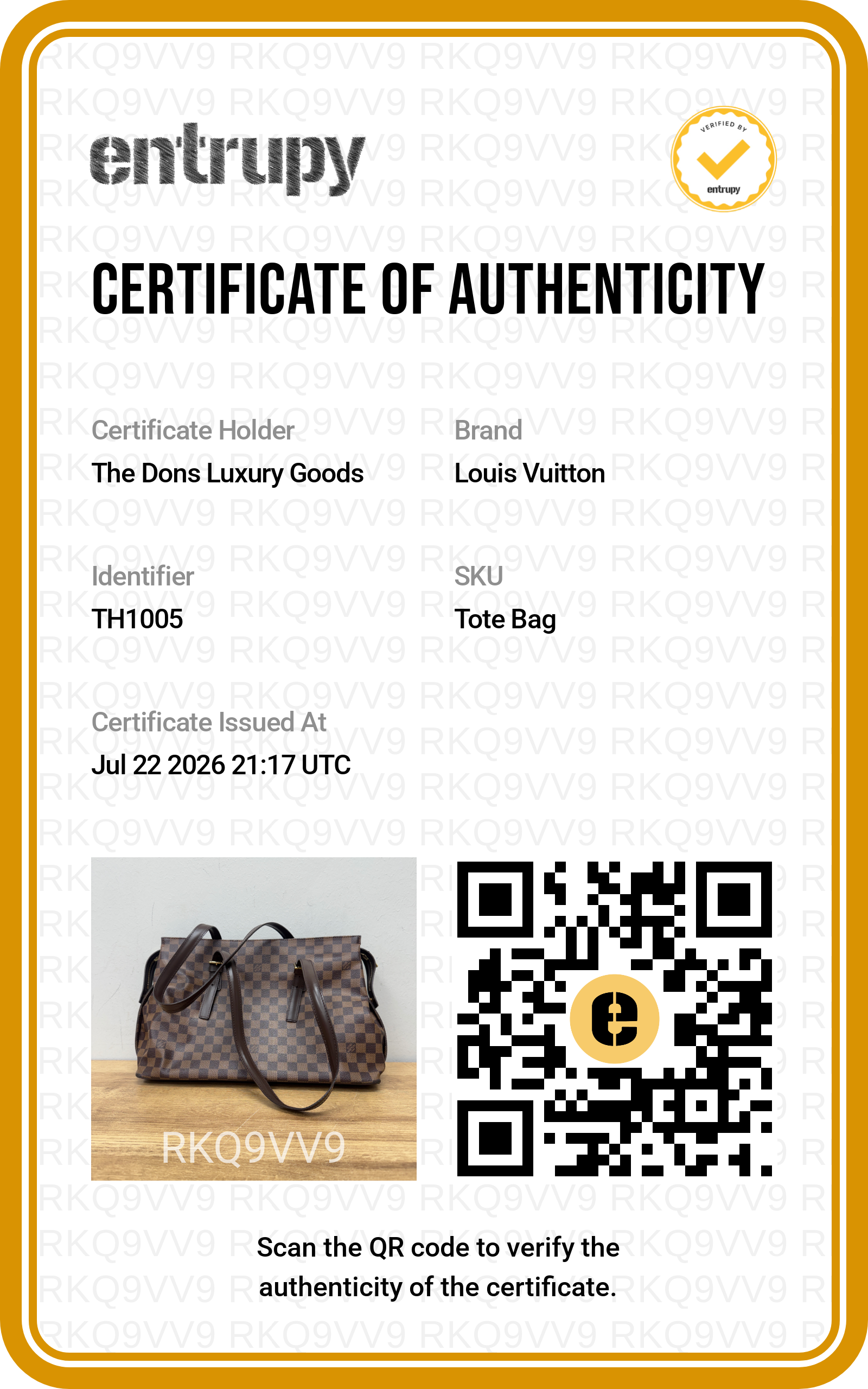 Entrupy certificate