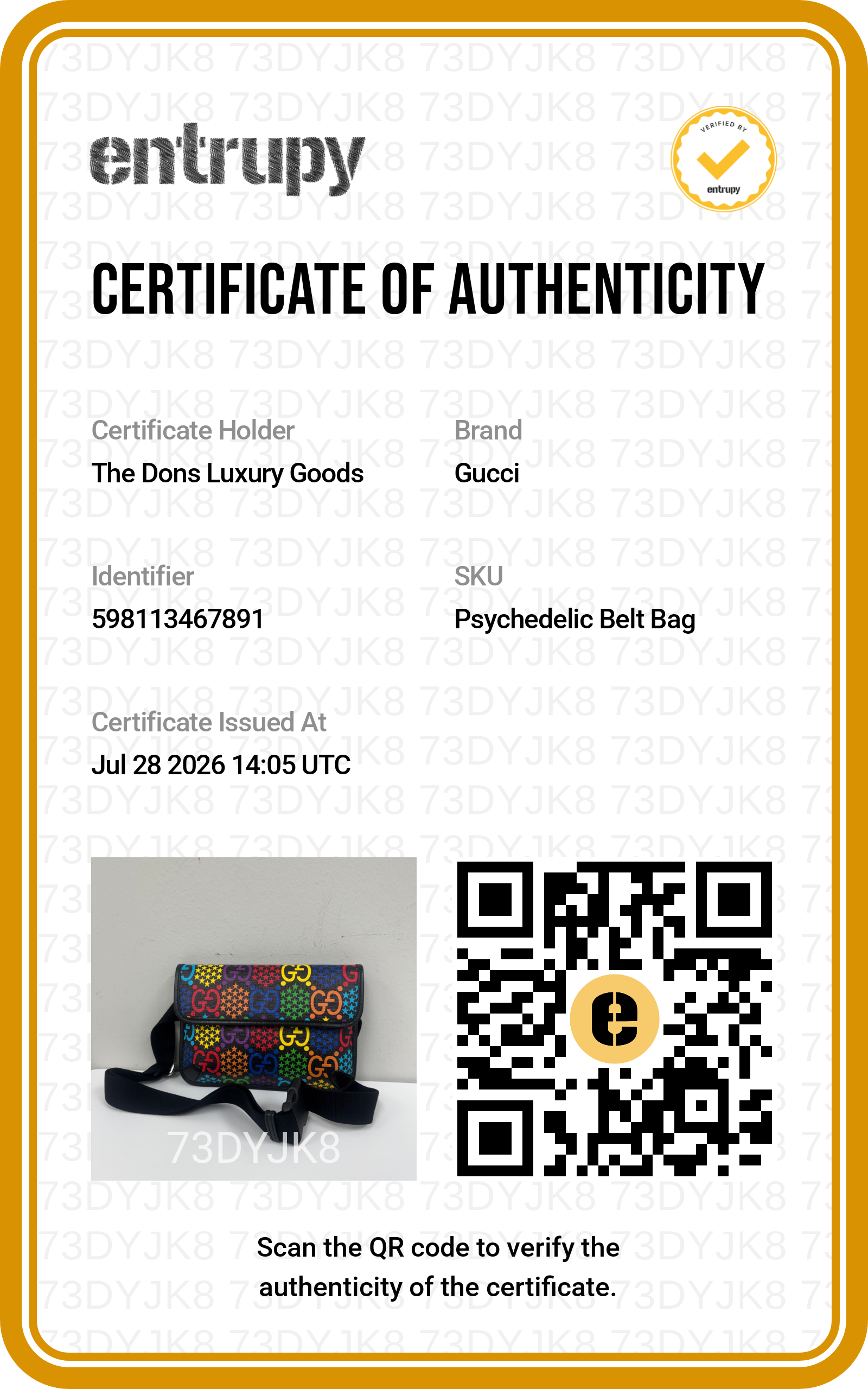 Entrupy certificate