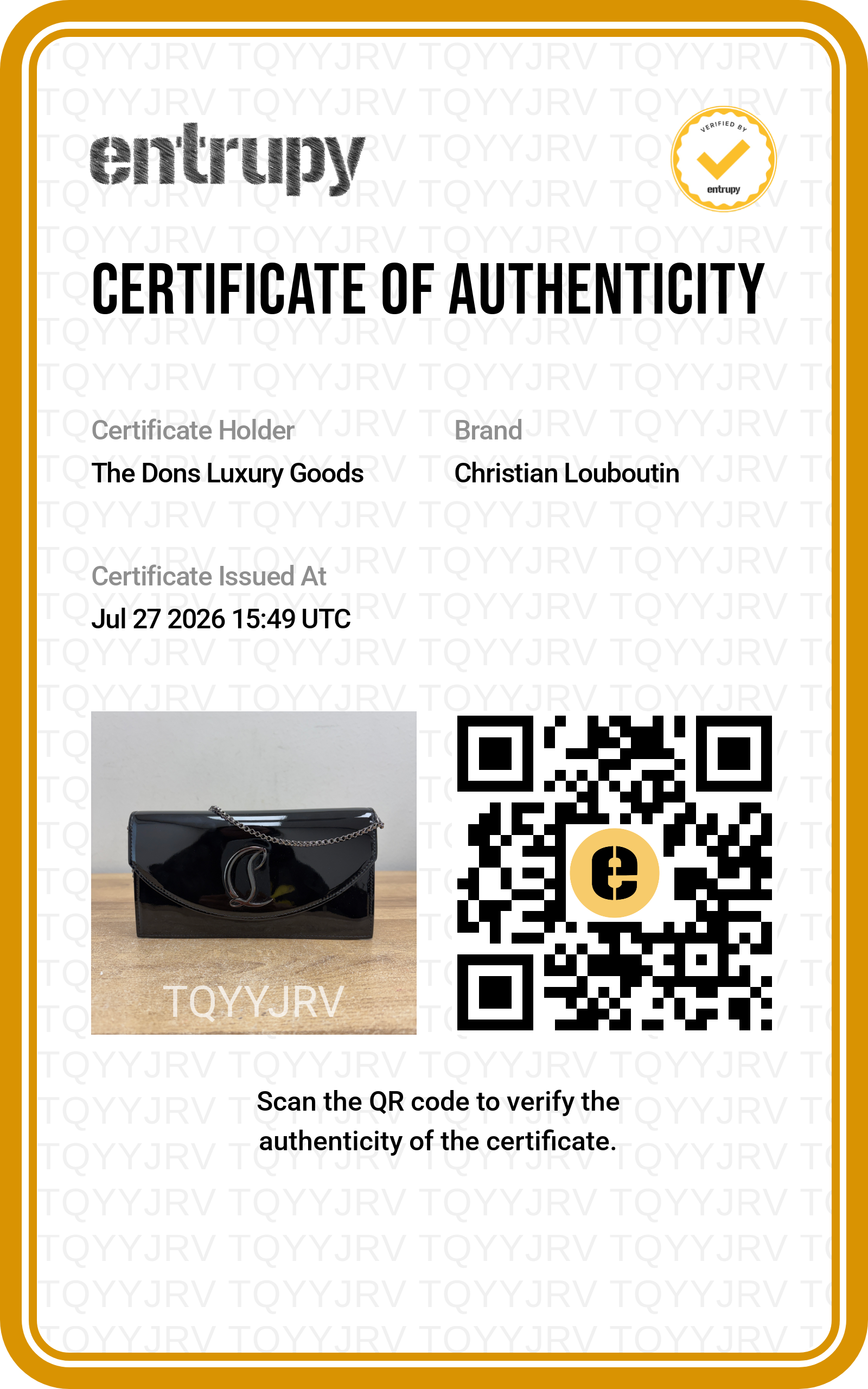 Entrupy certificate