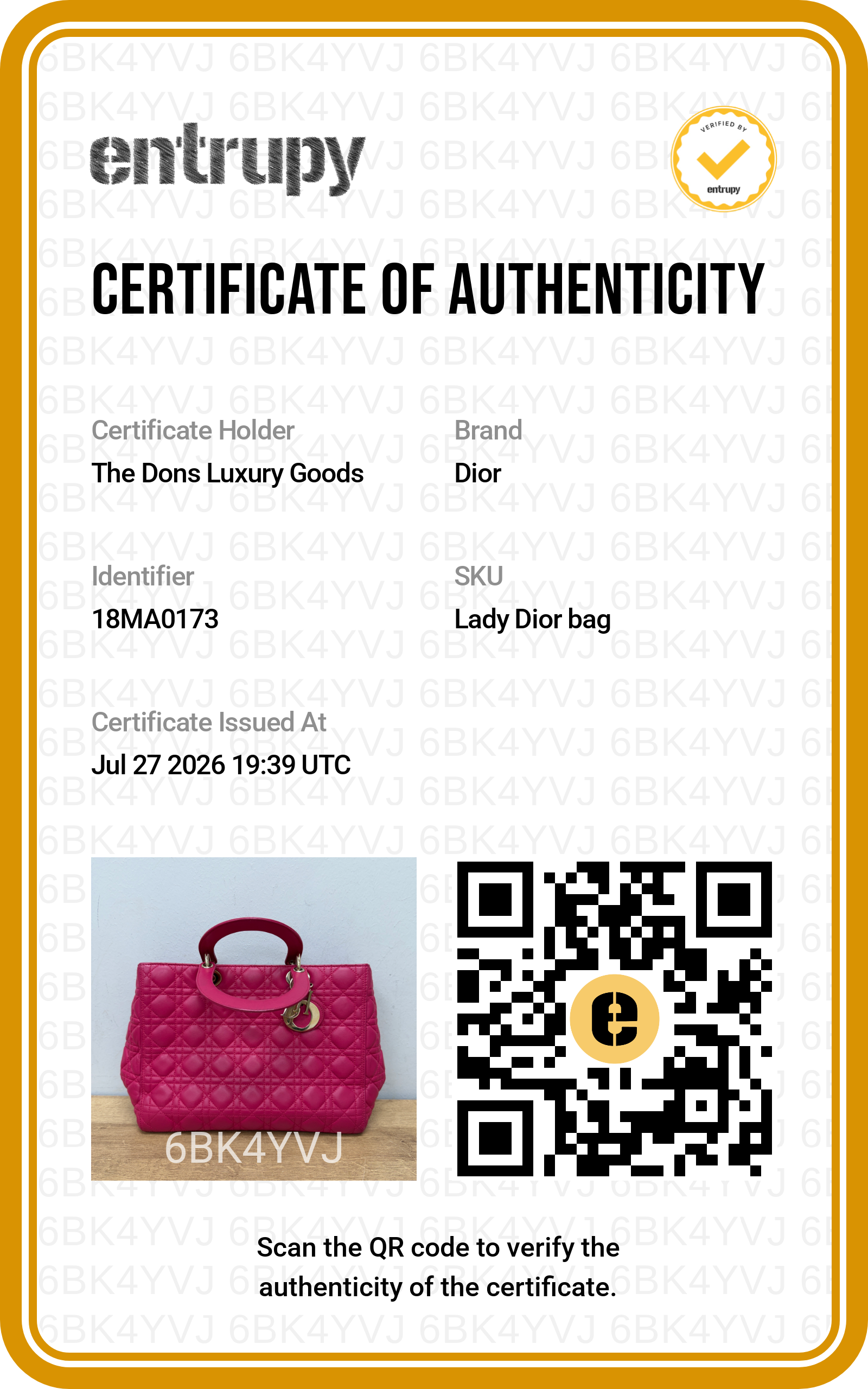 Entrupy certificate