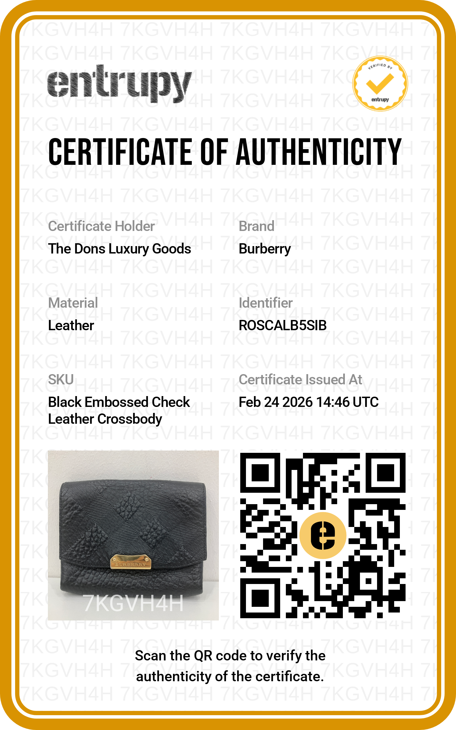 Entrupy certificate
