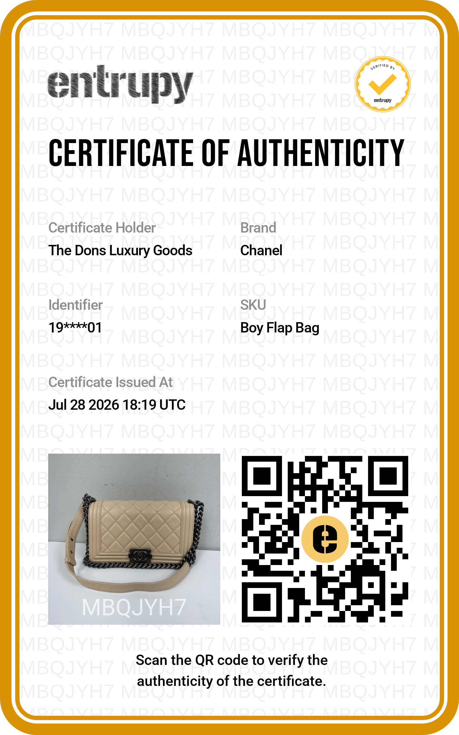 Entrupy certificate