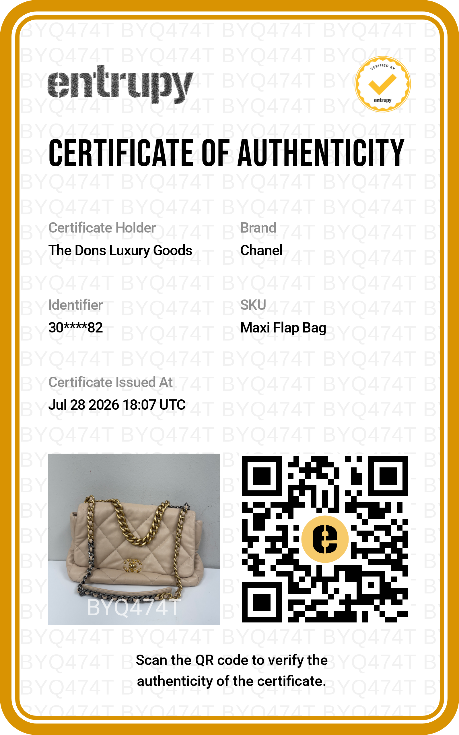 Entrupy certificate
