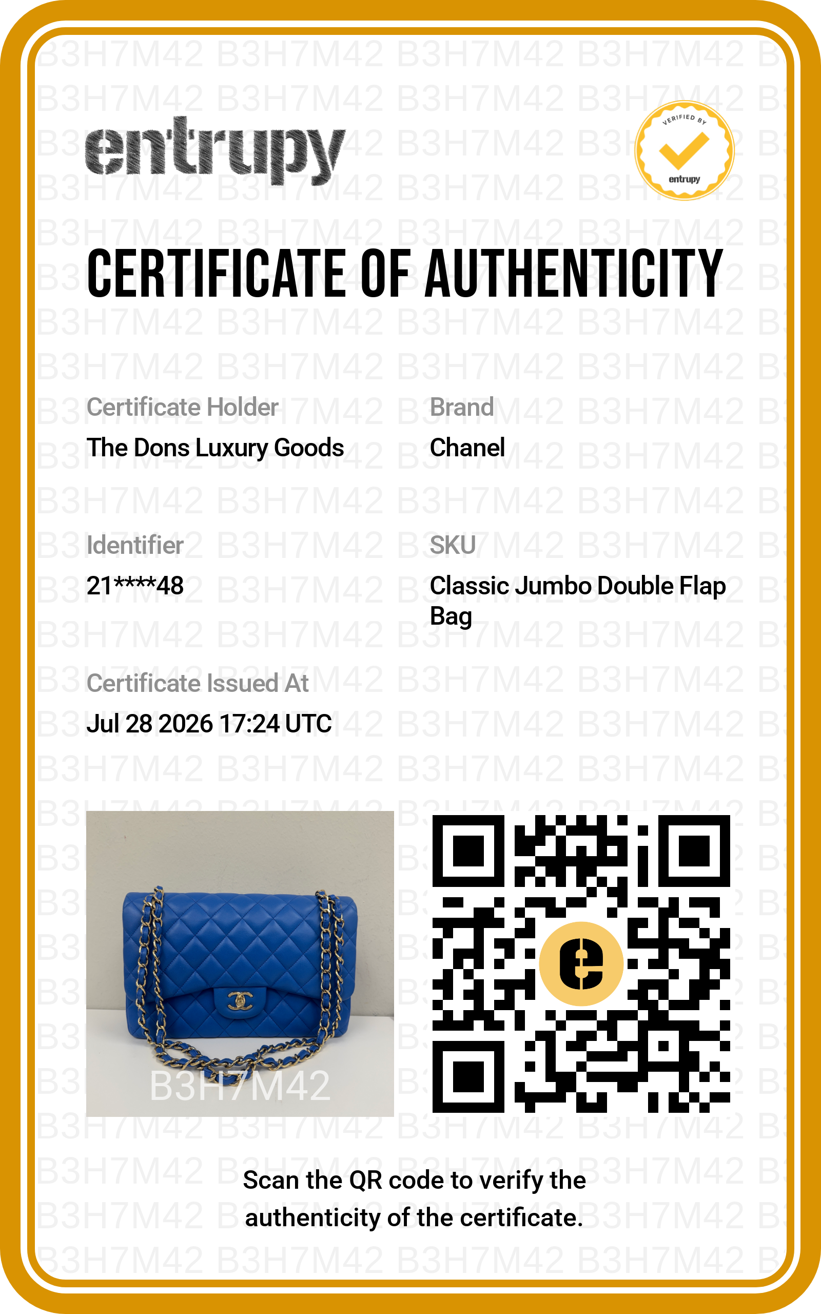 Entrupy certificate