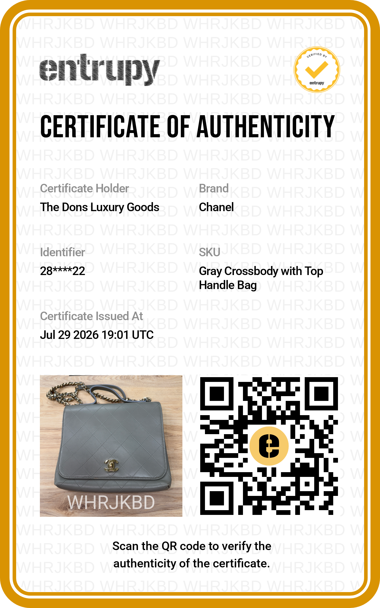 Entrupy certificate