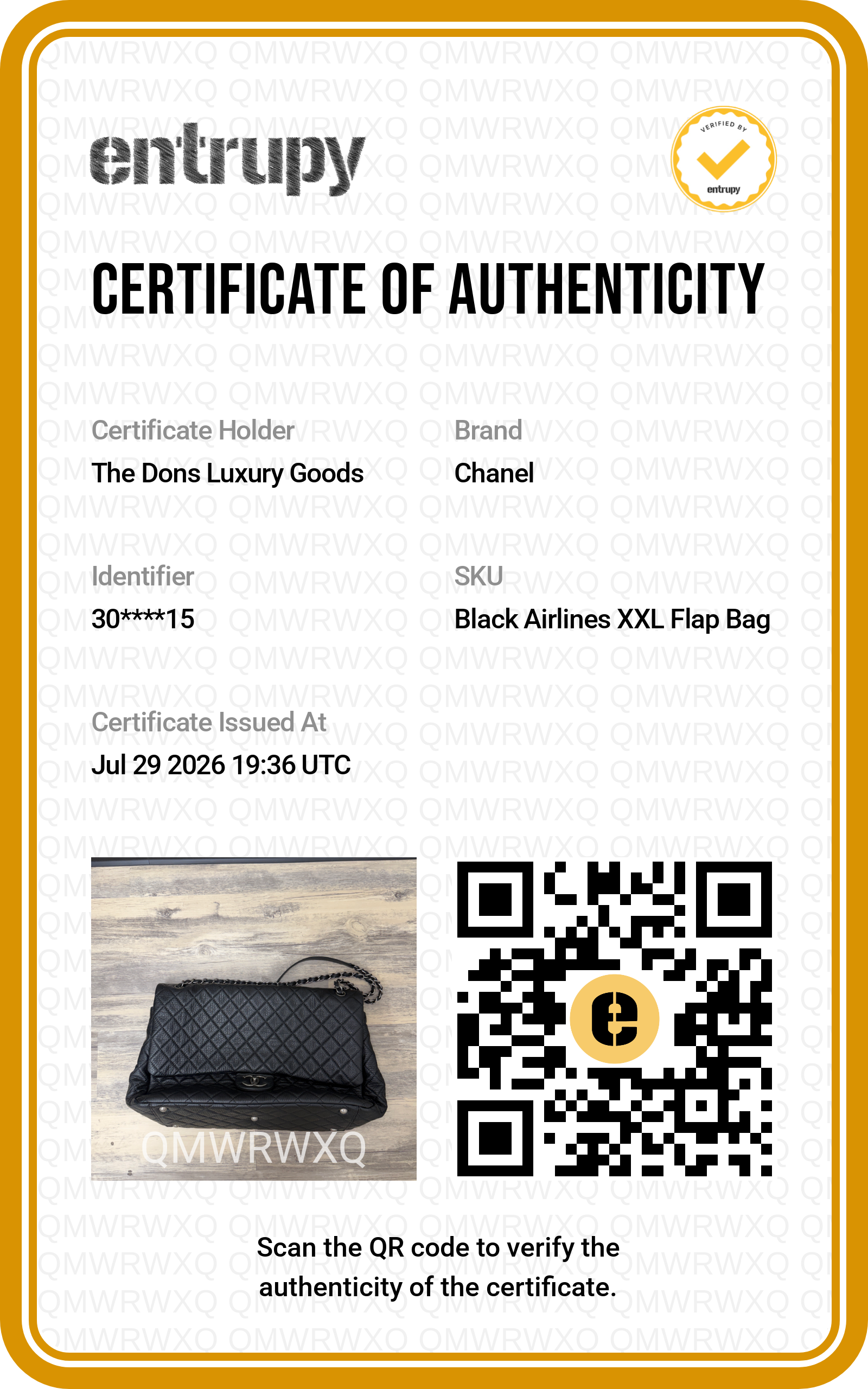 Entrupy certificate