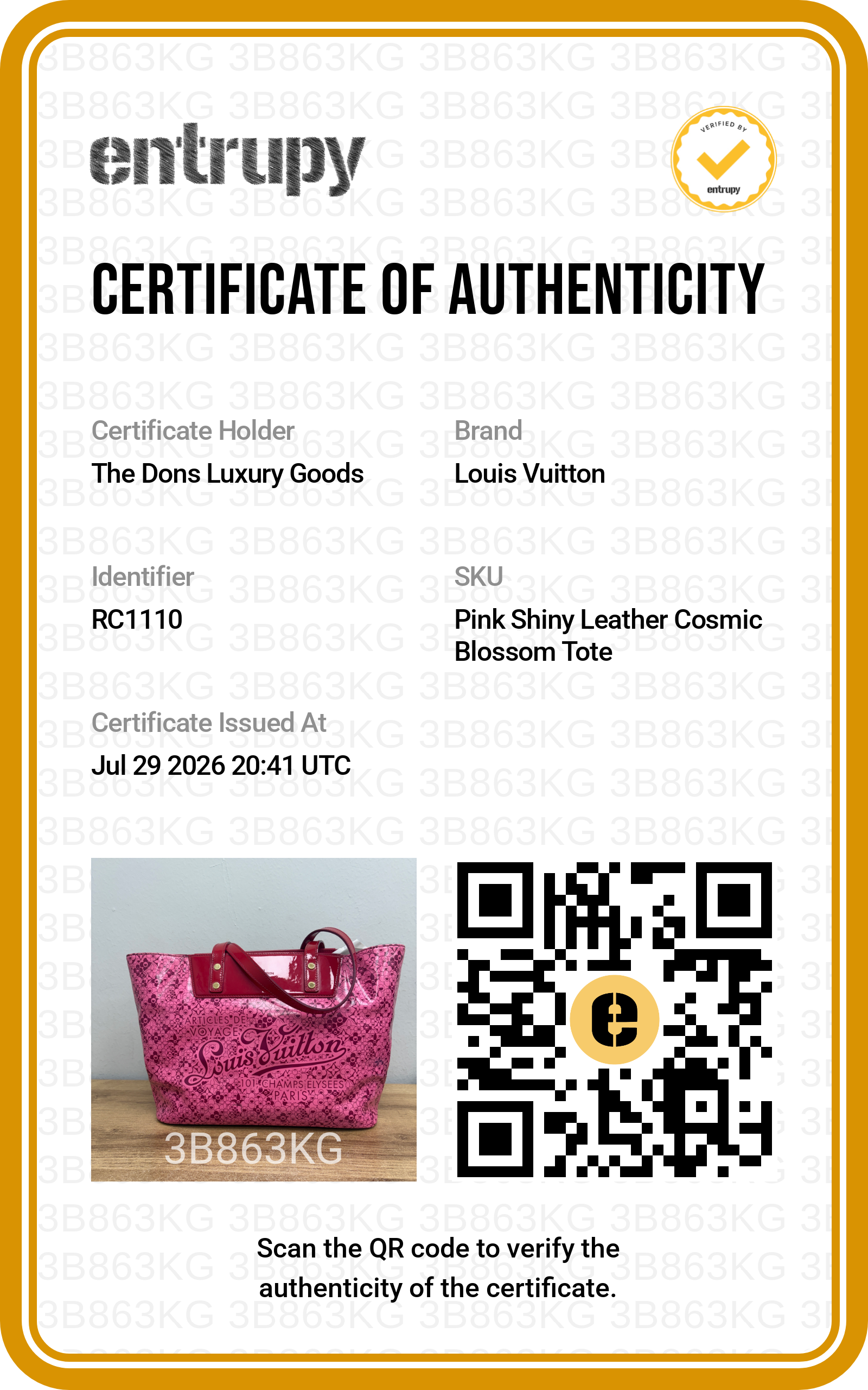 Entrupy certificate