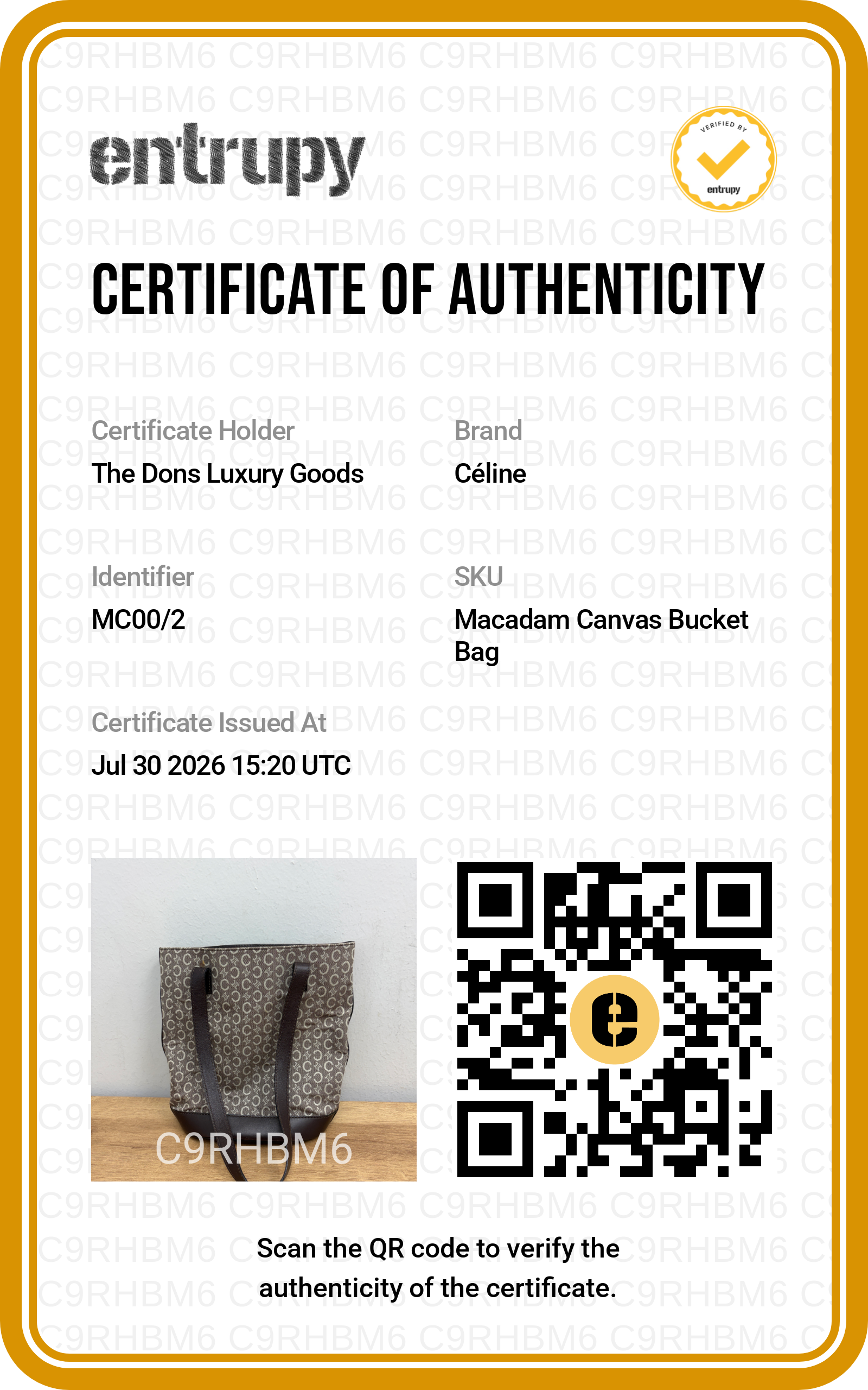 Entrupy certificate
