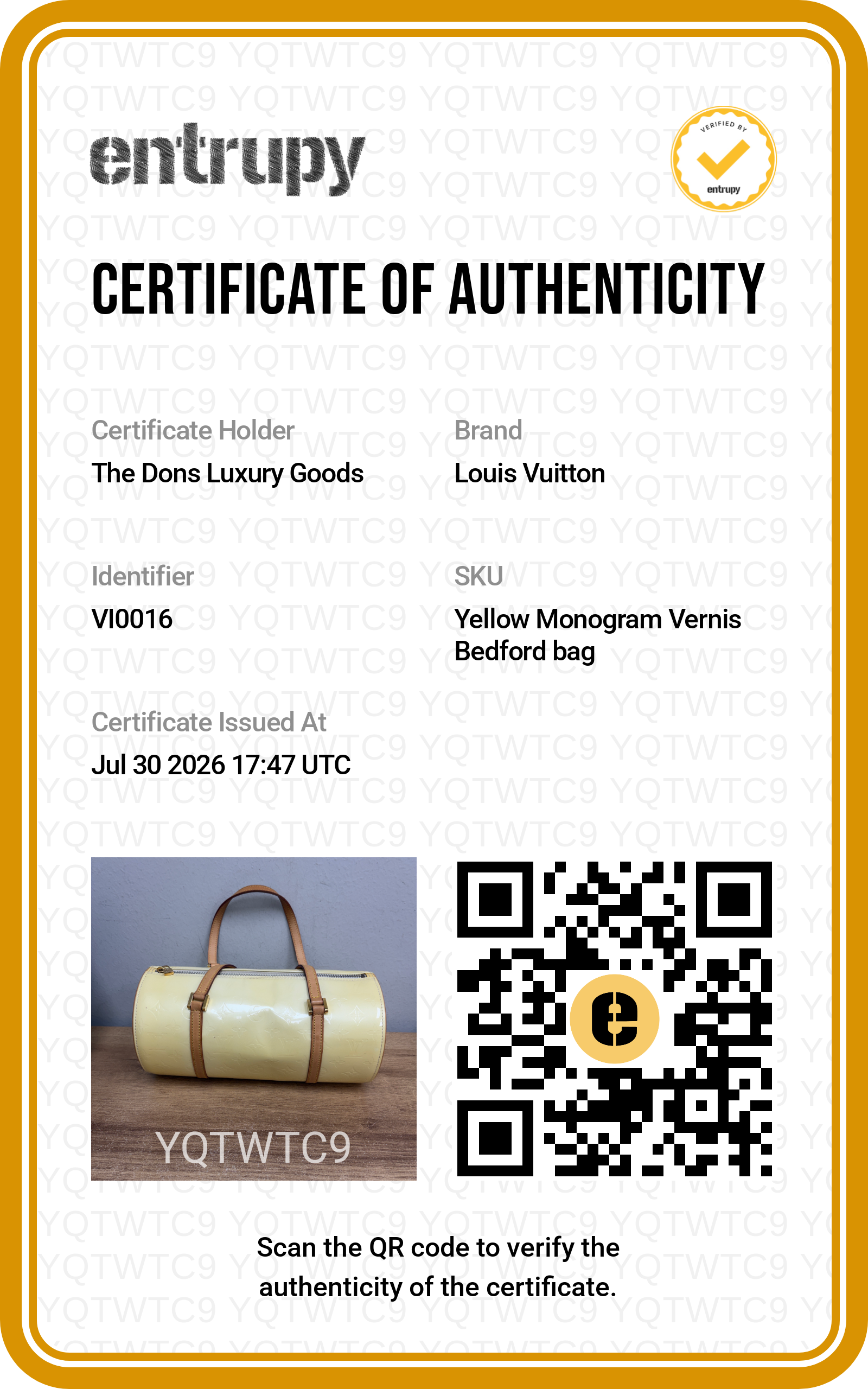 Entrupy certificate