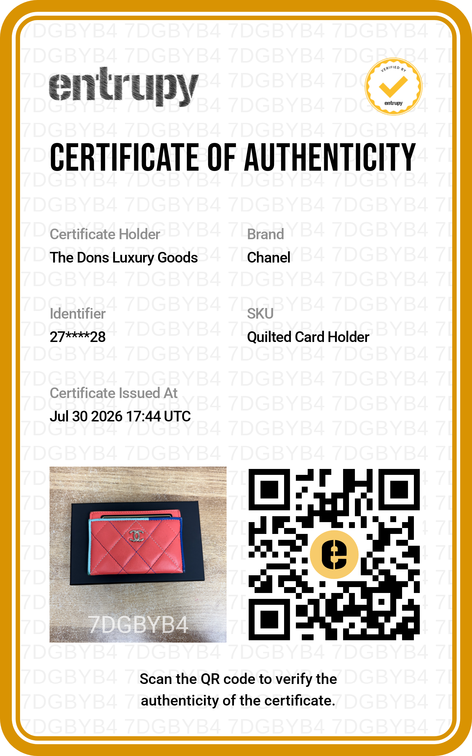 Entrupy certificate