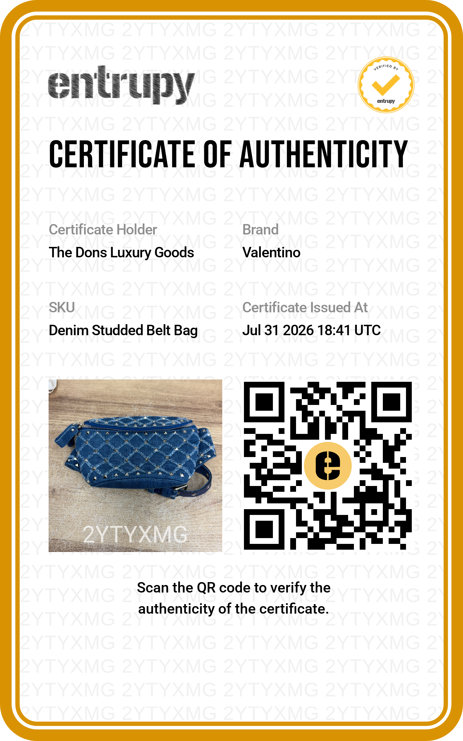 Entrupy certificate