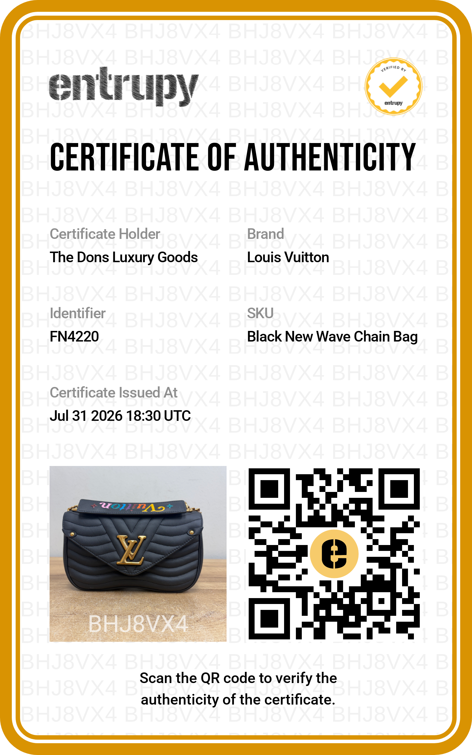 Entrupy certificate