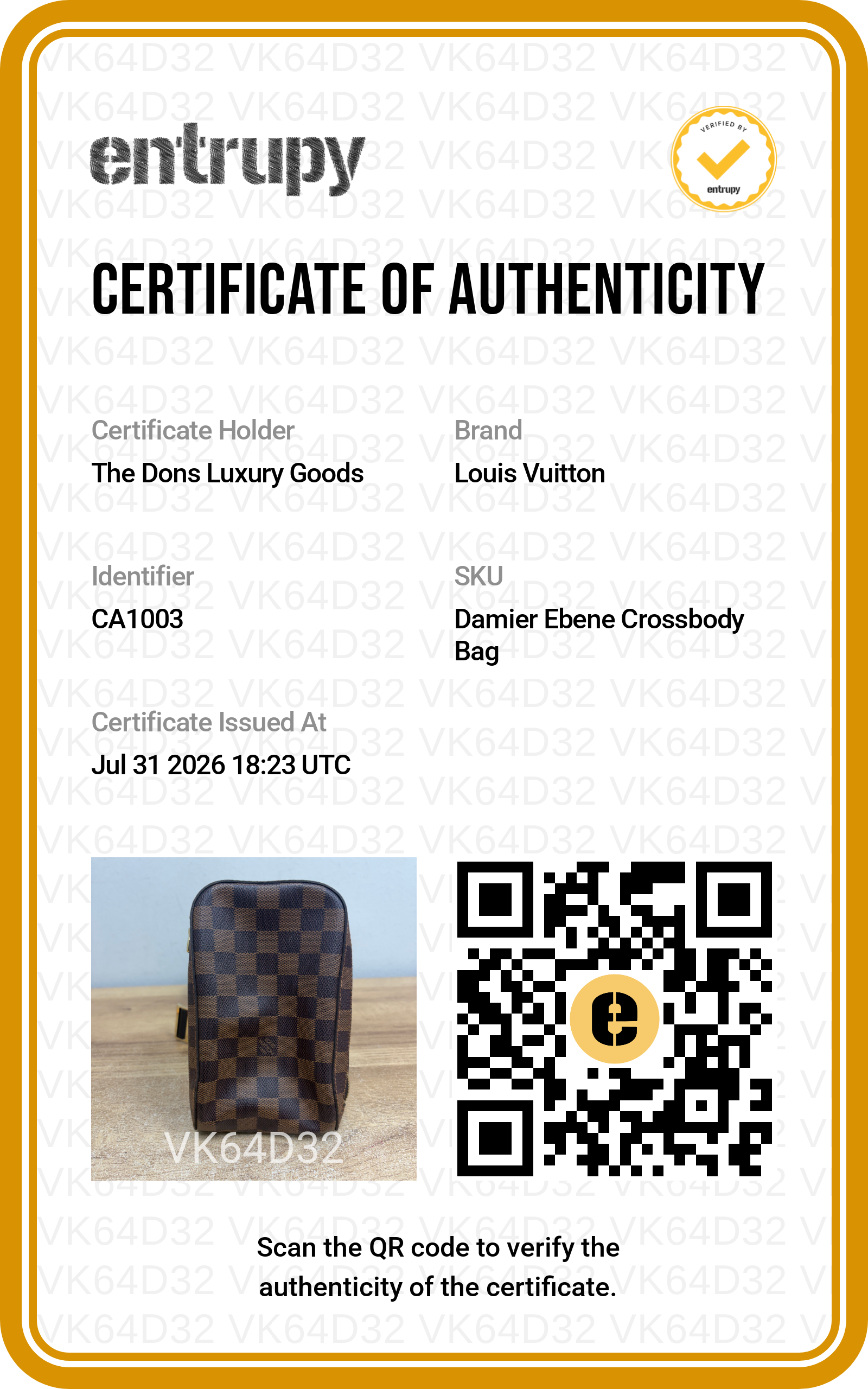 Entrupy certificate