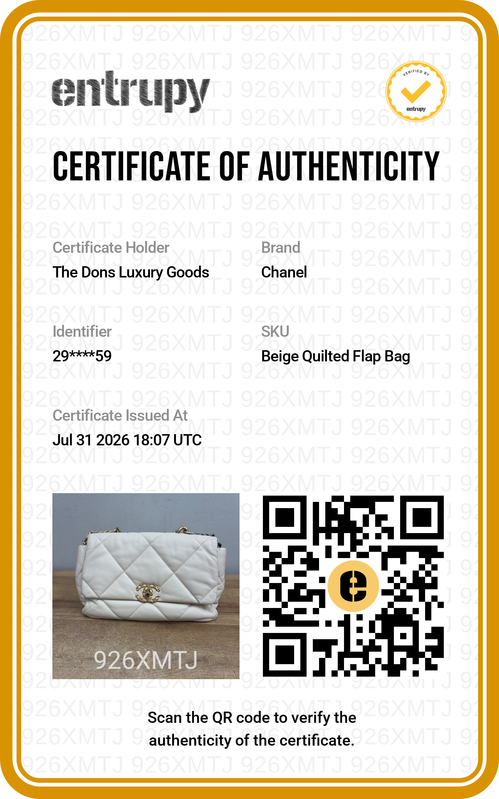 Entrupy certificate