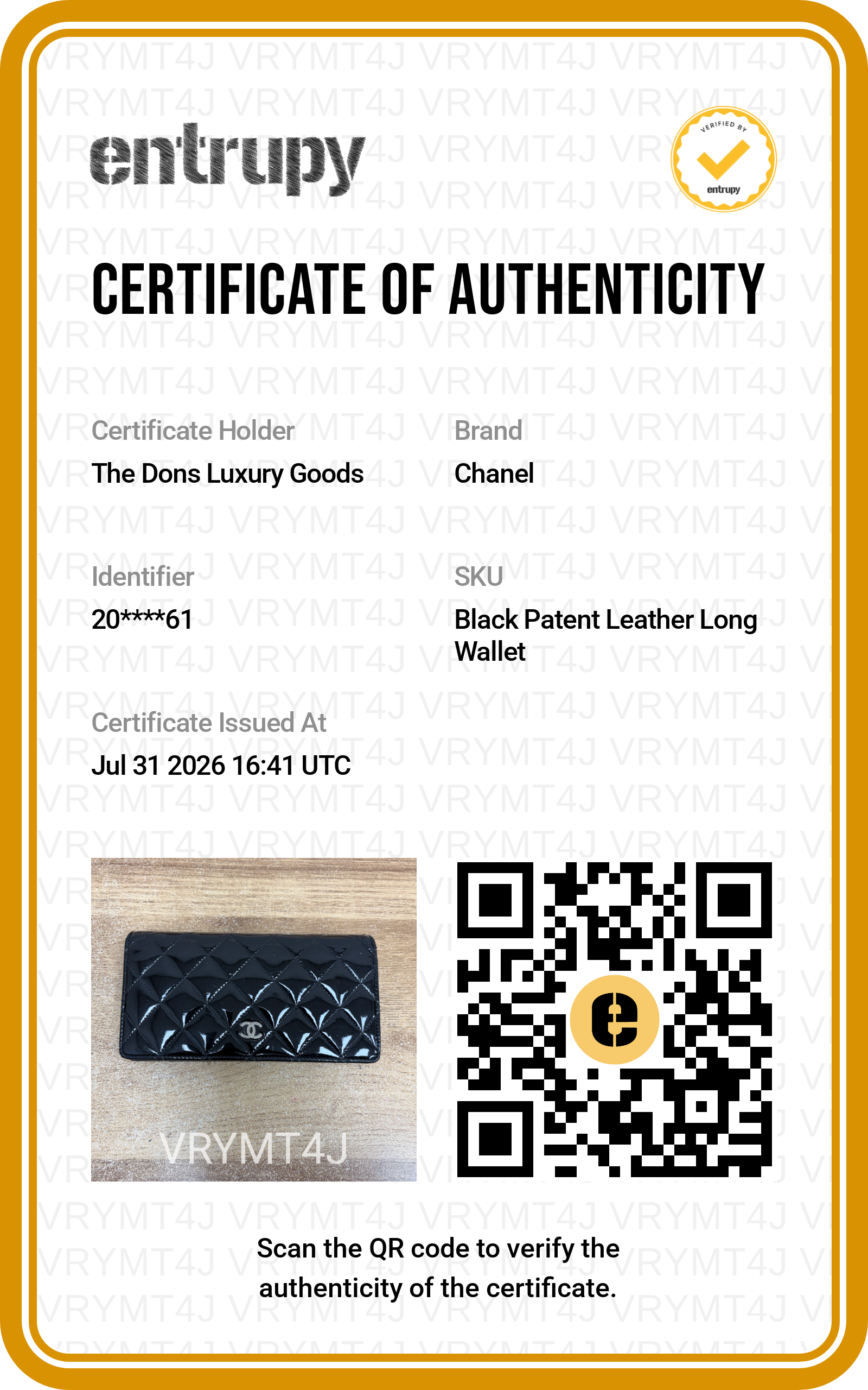Entrupy certificate
